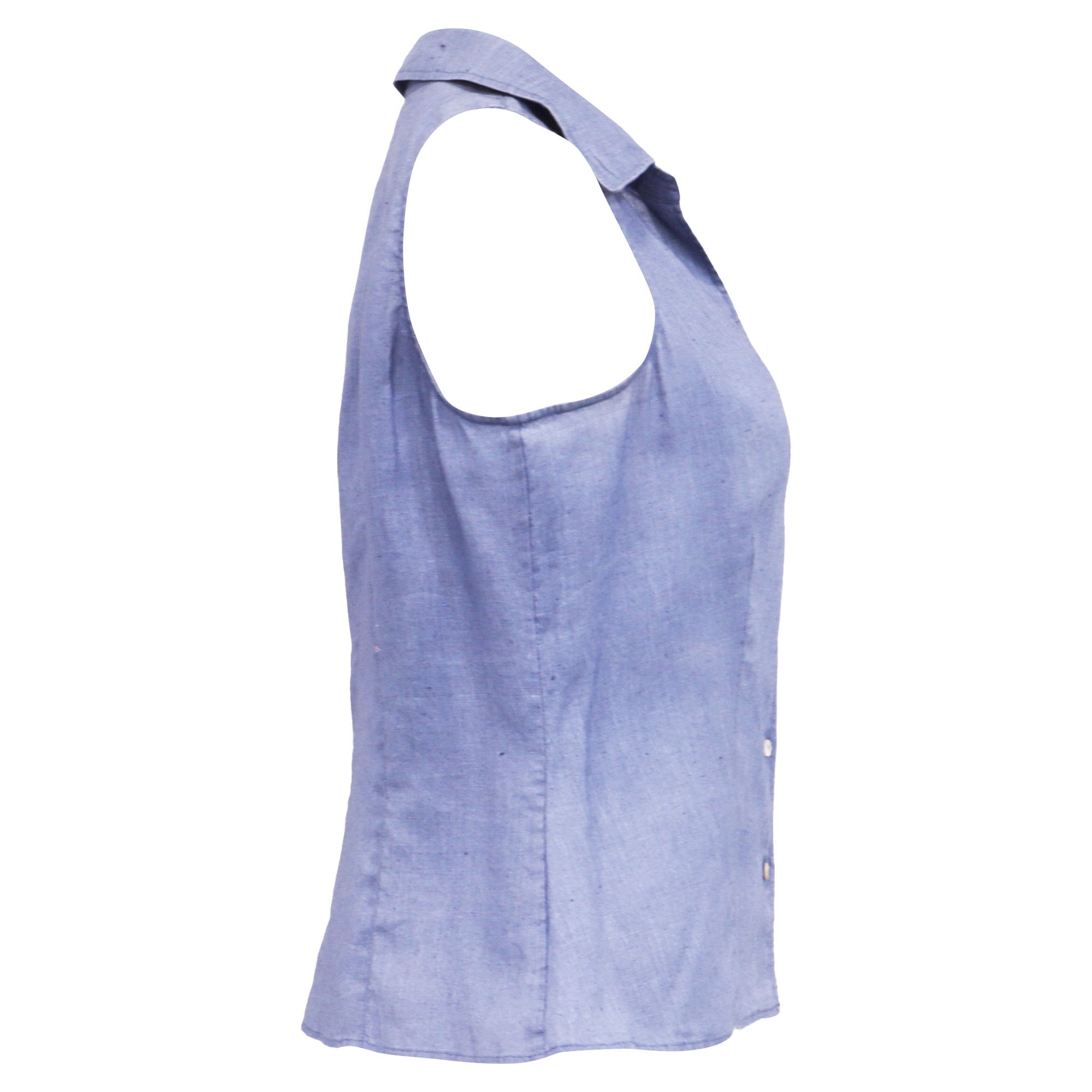 Loro Piana Loro Piana Sleeveless Button Up Blouse in Light Blue Linen Size M / US 6-8 / IT 42-44 - 3 Thumbnail