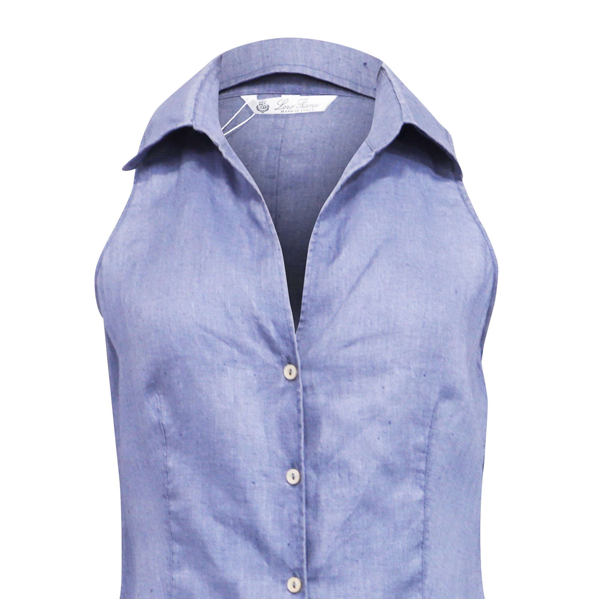 Loro Piana Loro Piana Sleeveless Button Up Blouse in Light Blue Linen Size M / US 6-8 / IT 42-44 - 2 Thumbnail