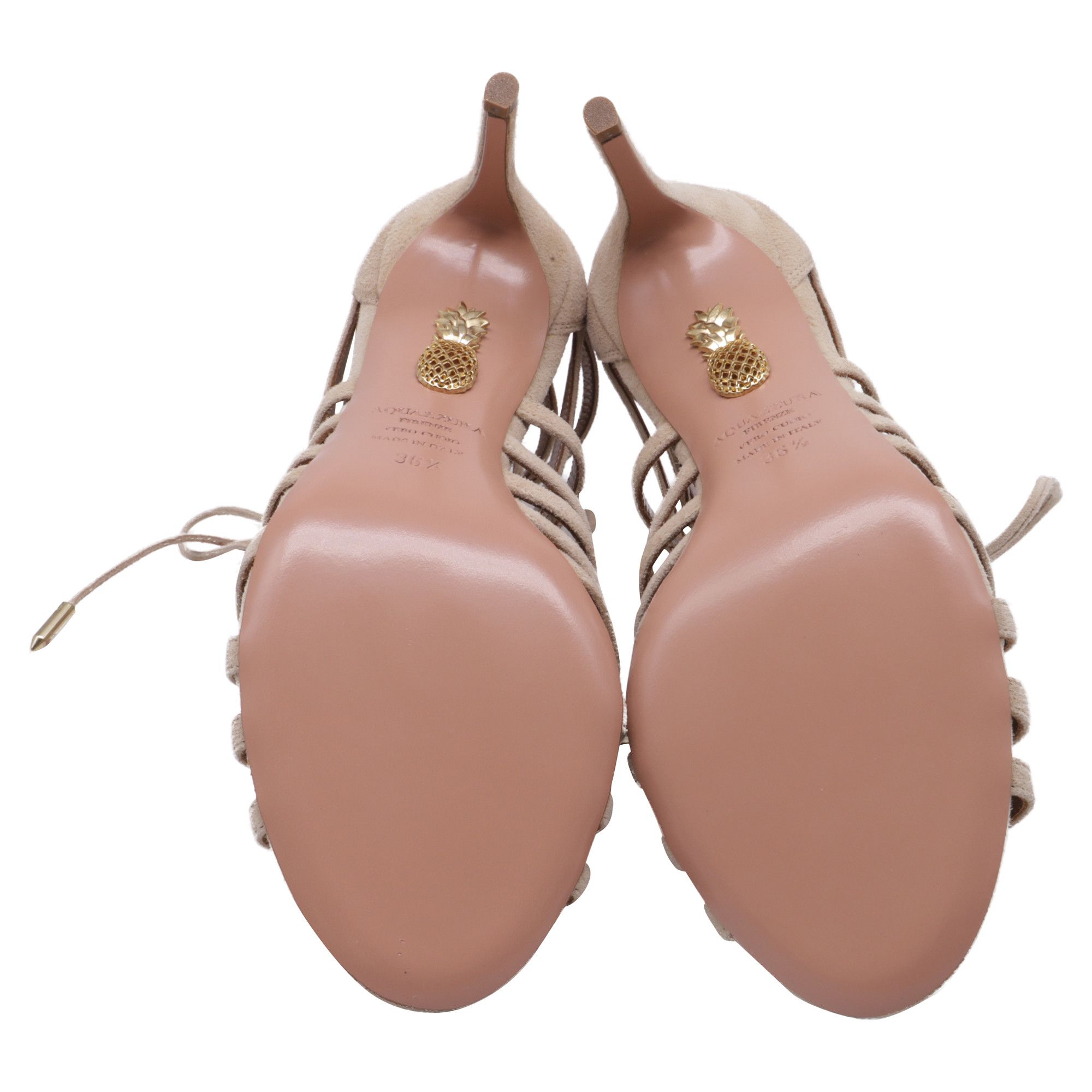 Aquazzura Aquazzura Ivy Lace-Up Sandal Heels in Nude Suede Size US 7.5 / IT 37.5 - 6 Thumbnail