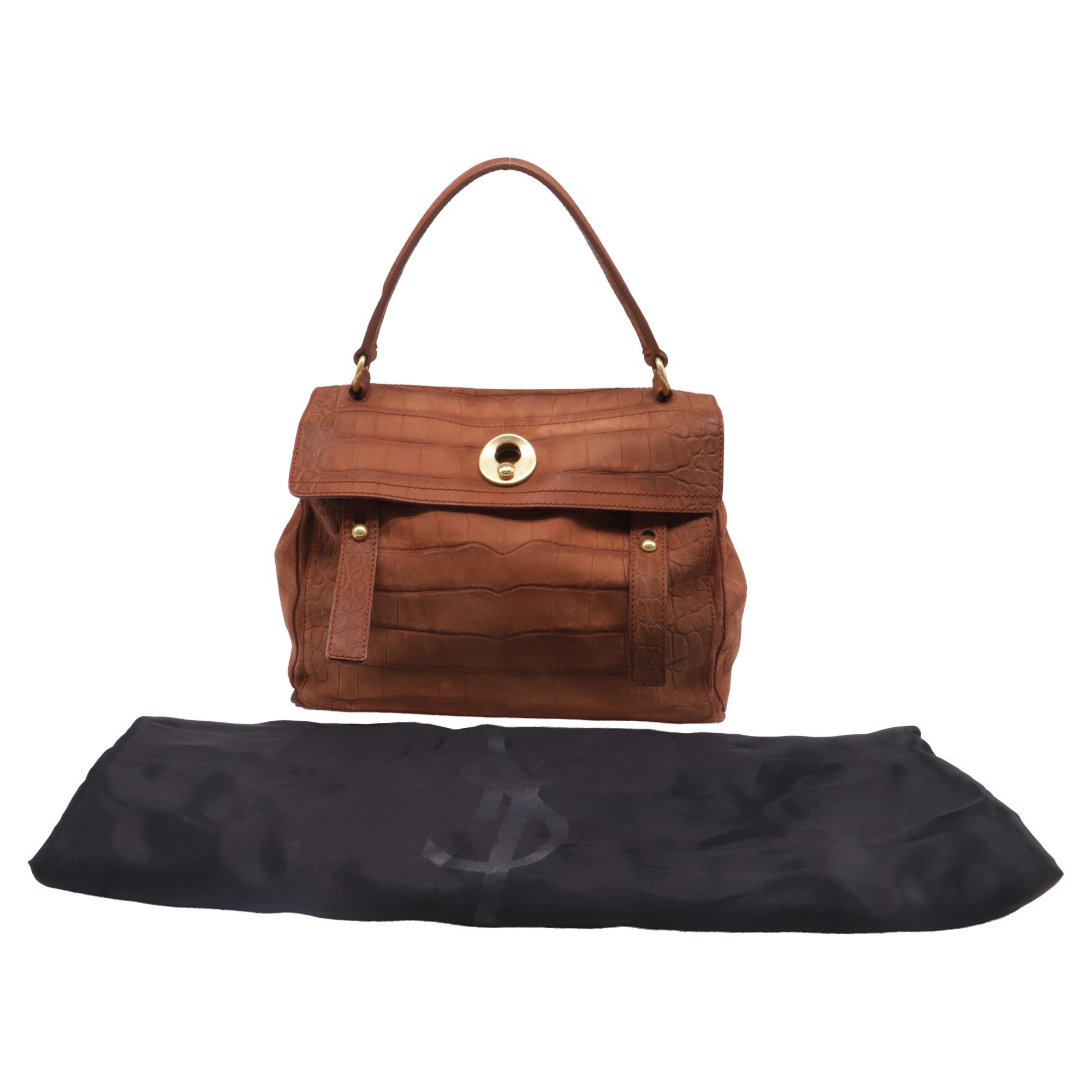 Saint Laurent Paris Saint Laurent Large Muse Two Croc-Embossed Handbag in Brown Size ONE SIZE - 5 Thumbnail
