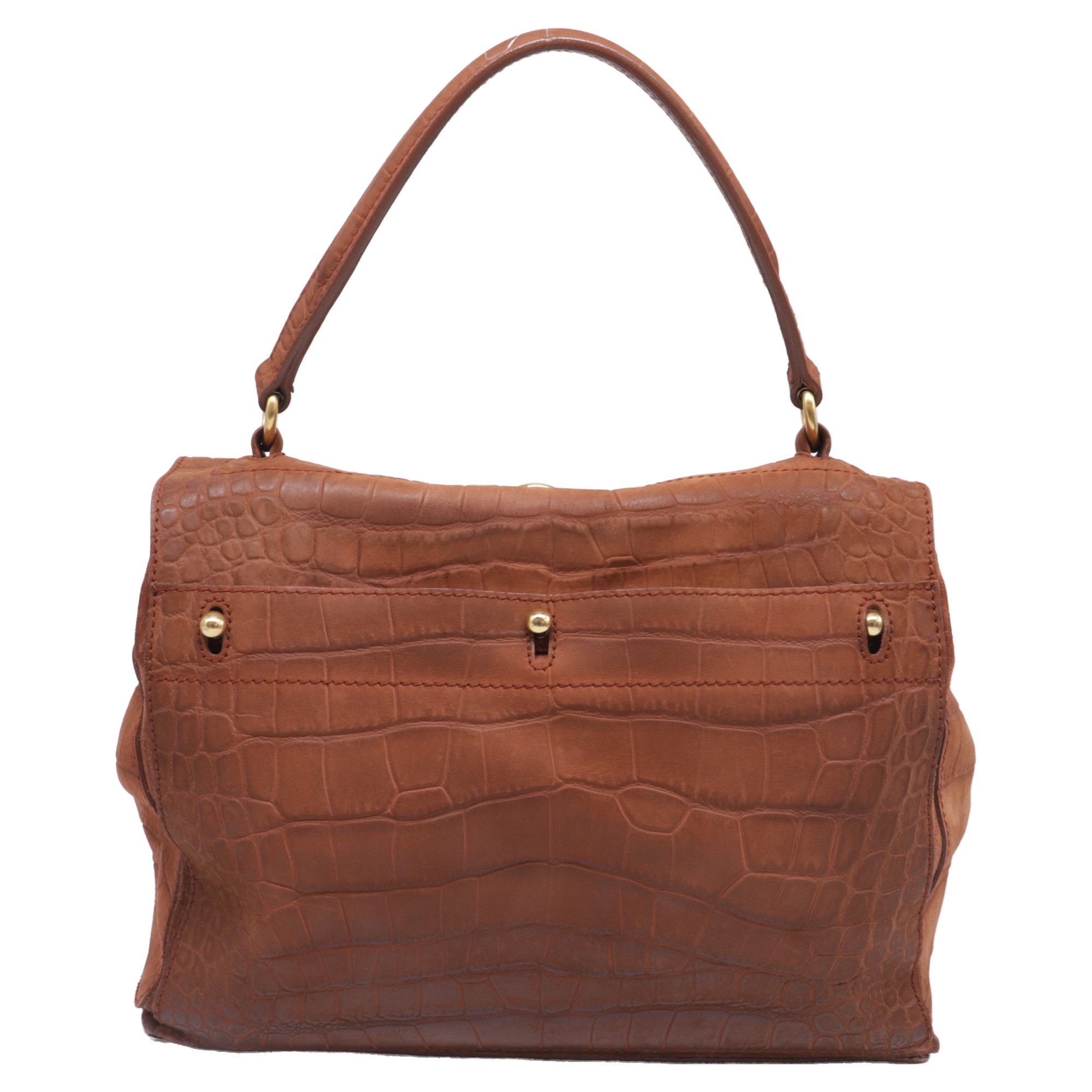 Saint Laurent Paris Saint Laurent Large Muse Two Croc-Embossed Handbag in Brown Size ONE SIZE - 4 Thumbnail
