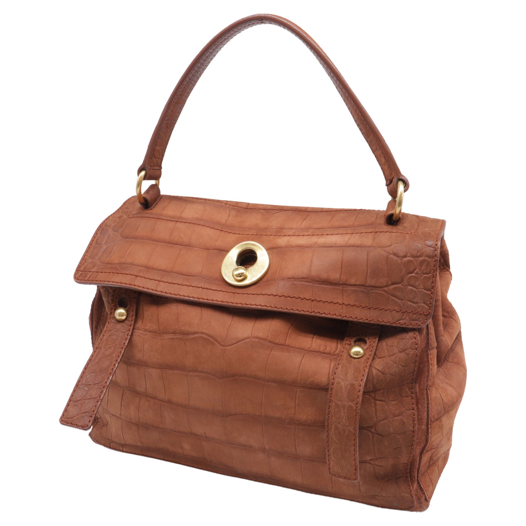 Saint Laurent Paris Saint Laurent Large Muse Two Croc-Embossed Handbag in Brown Size ONE SIZE - 2 Thumbnail