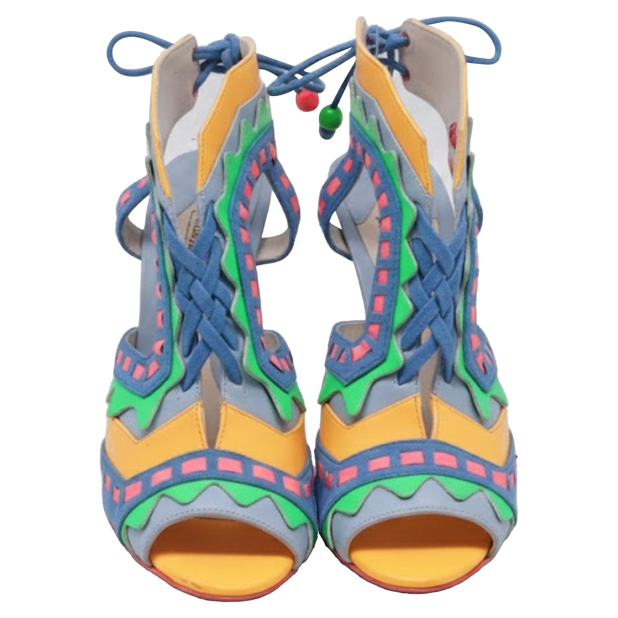 Sophia Webster Sophia Webster Beaded Laced Sandal Heels in Multicolor Leath Size US 8 / IT 38 - 2 Thumbnail
