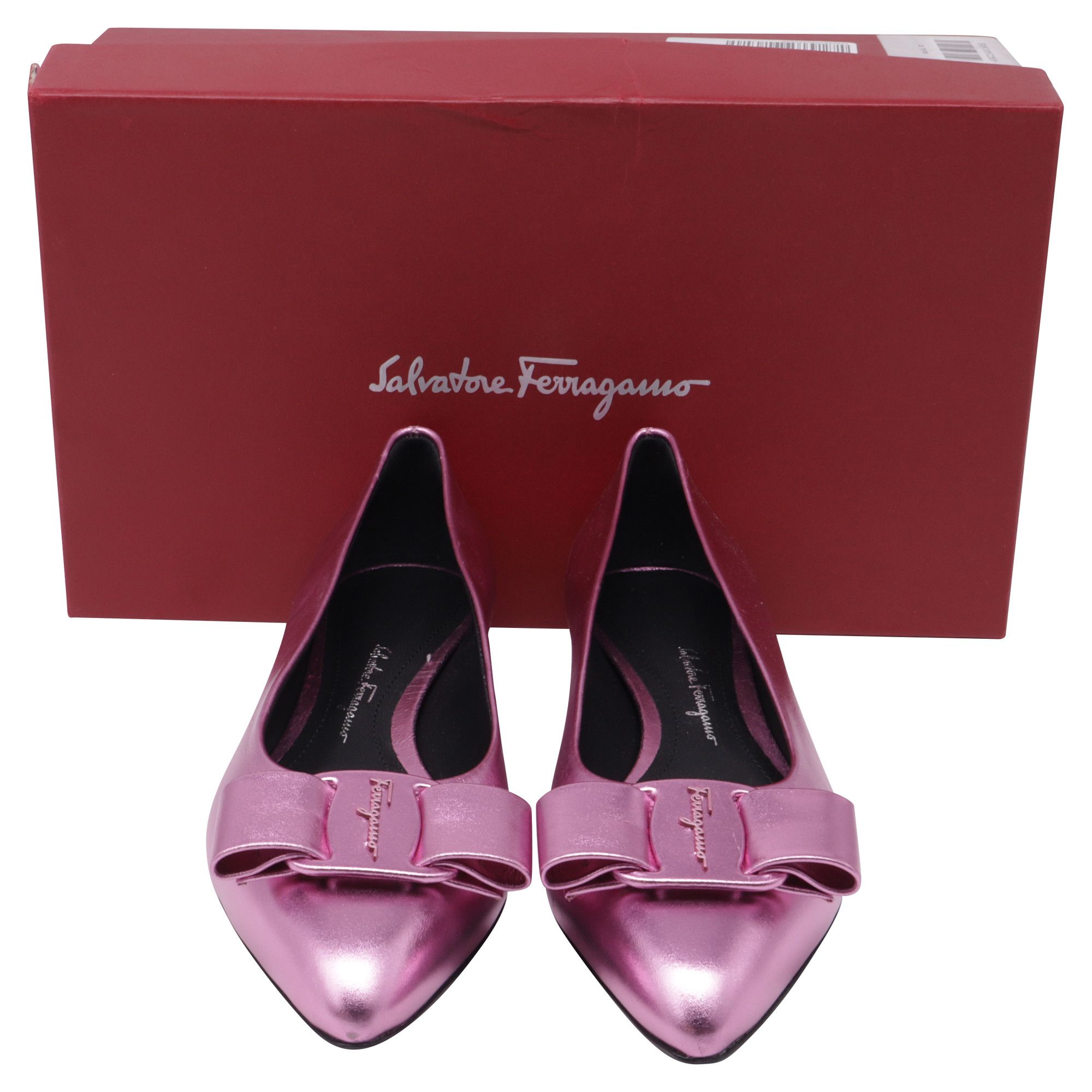 Salvatore Ferragamo Salvatore Ferragamo Viva Bow-Detailed Ballet Flats in Metall Size US 7.5 / IT 37.5 - 10 Thumbnail