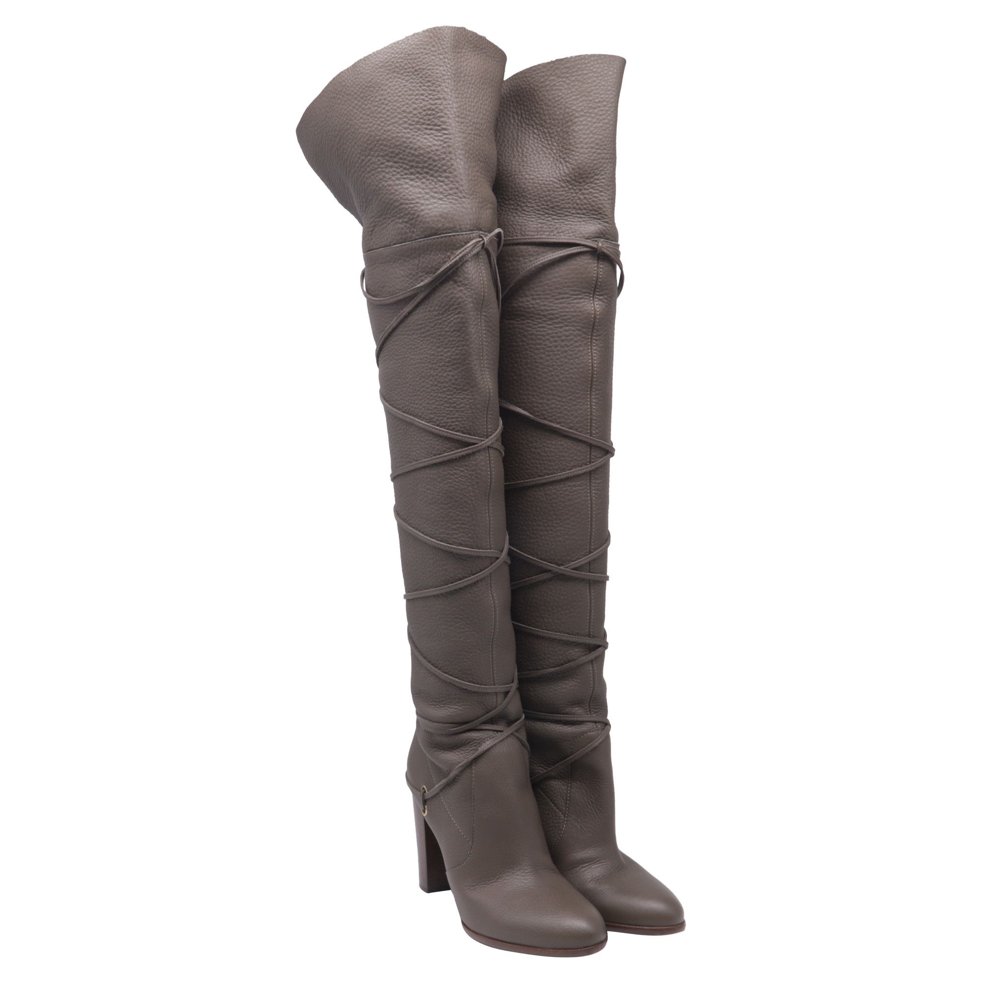 Sergio Rossi Sergio Rossi Wrap Around Thigh-High Boots in Grey Leather Size US 7 / IT 37 - 3 Thumbnail