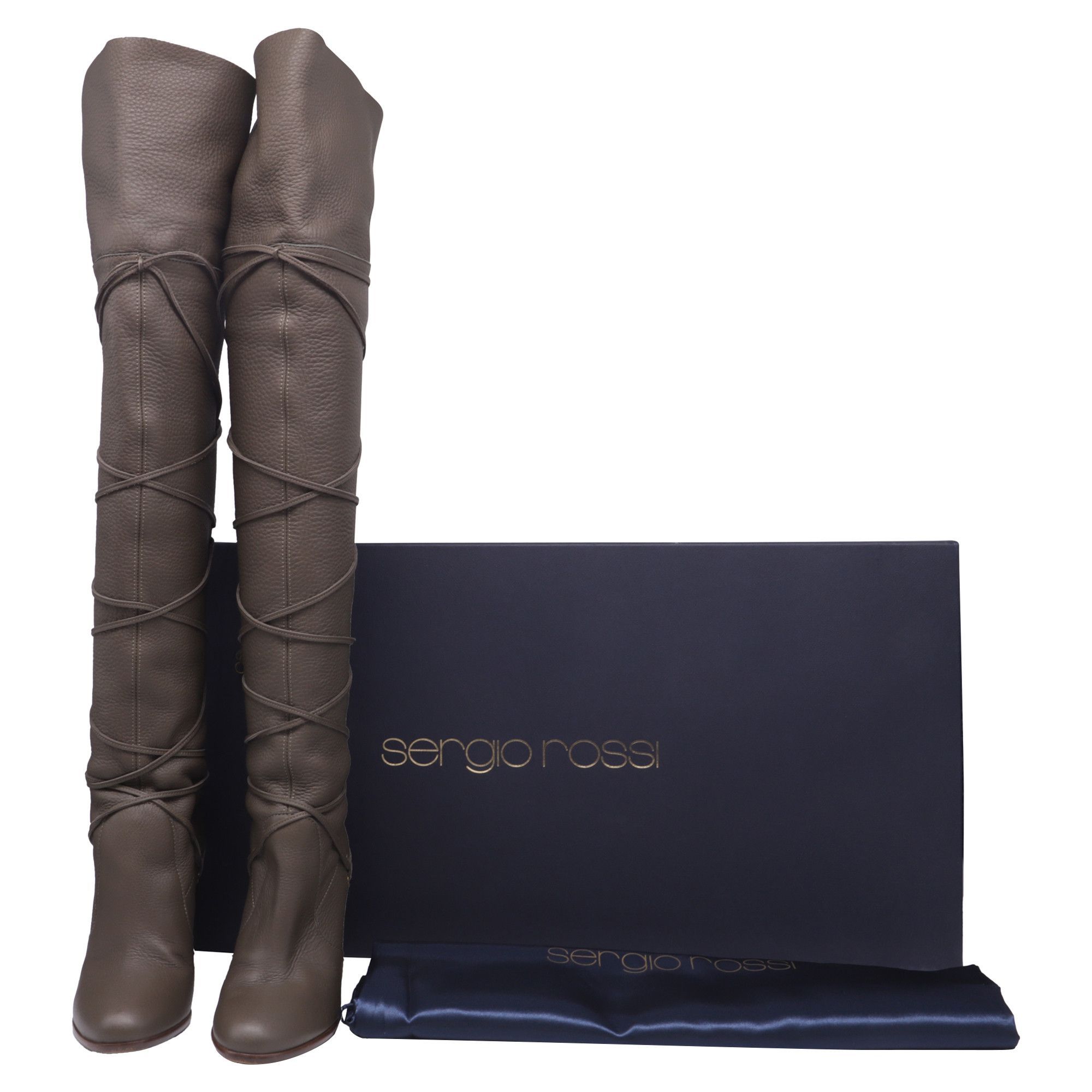 Sergio Rossi Sergio Rossi Wrap Around Thigh-High Boots in Grey Leather Size US 7 / IT 37 - 5 Thumbnail