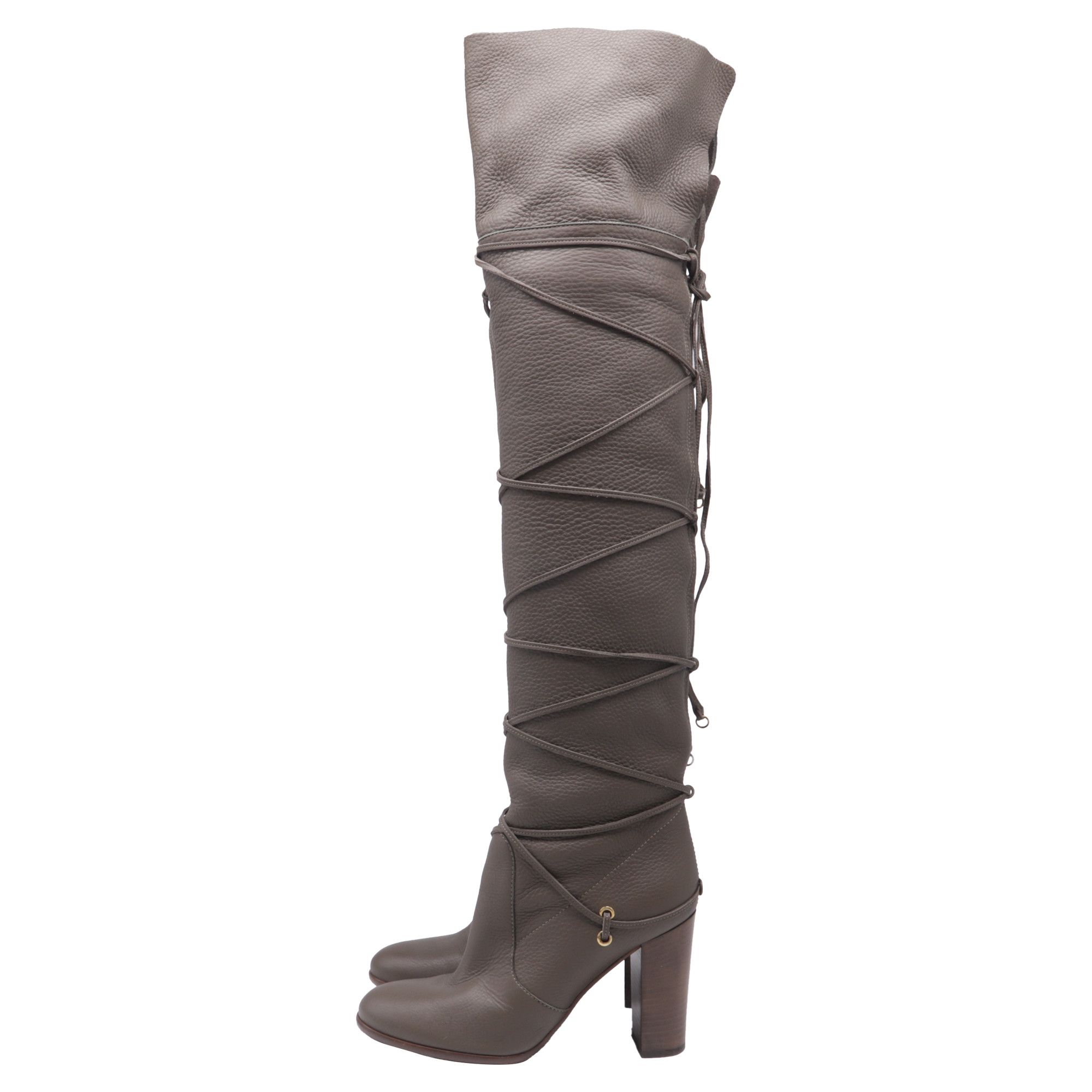 Sergio Rossi Sergio Rossi Wrap Around Thigh-High Boots in Grey Leather Size US 7 / IT 37 - 4 Thumbnail