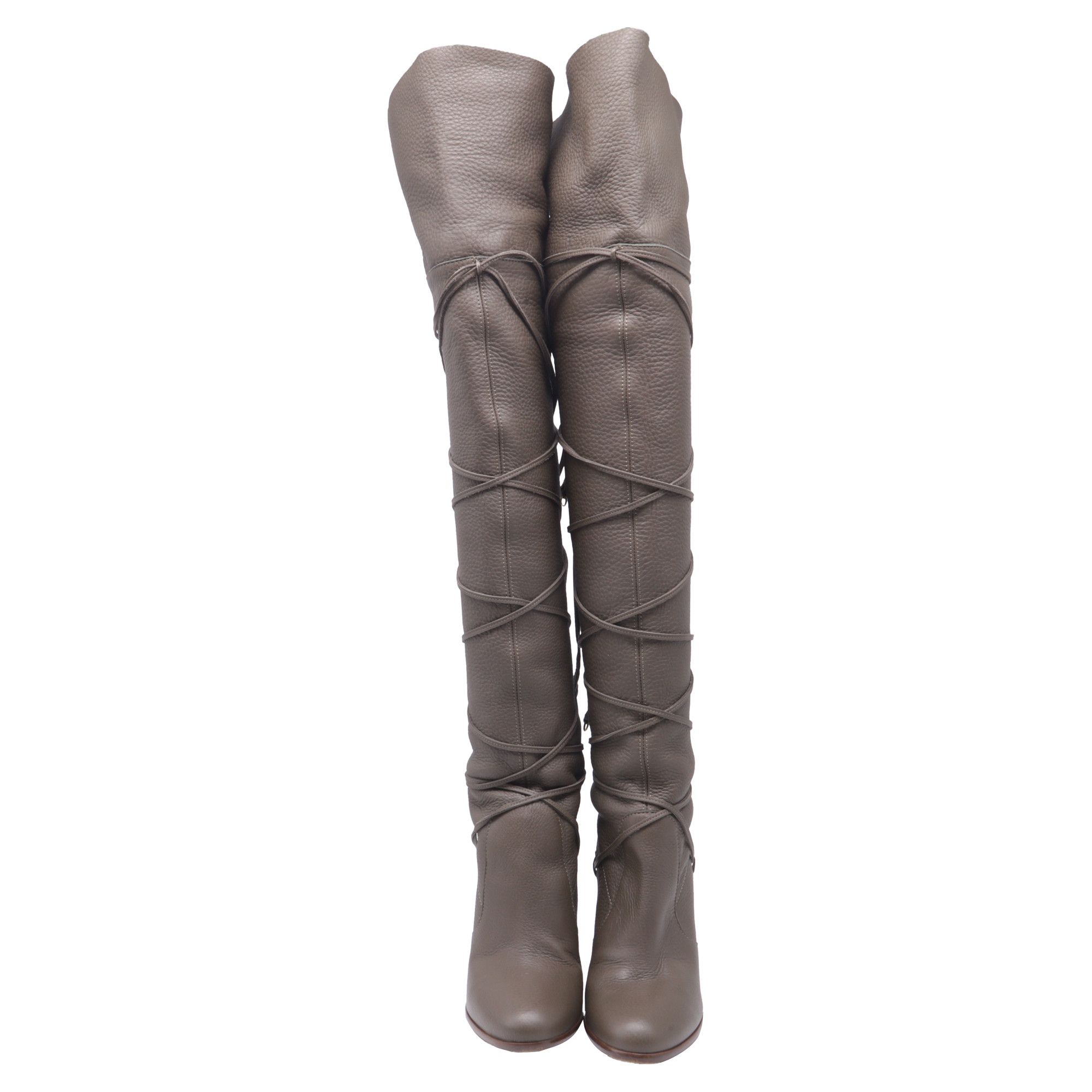 Sergio Rossi Sergio Rossi Wrap Around Thigh-High Boots in Grey Leather Size US 7 / IT 37 - 2 Thumbnail