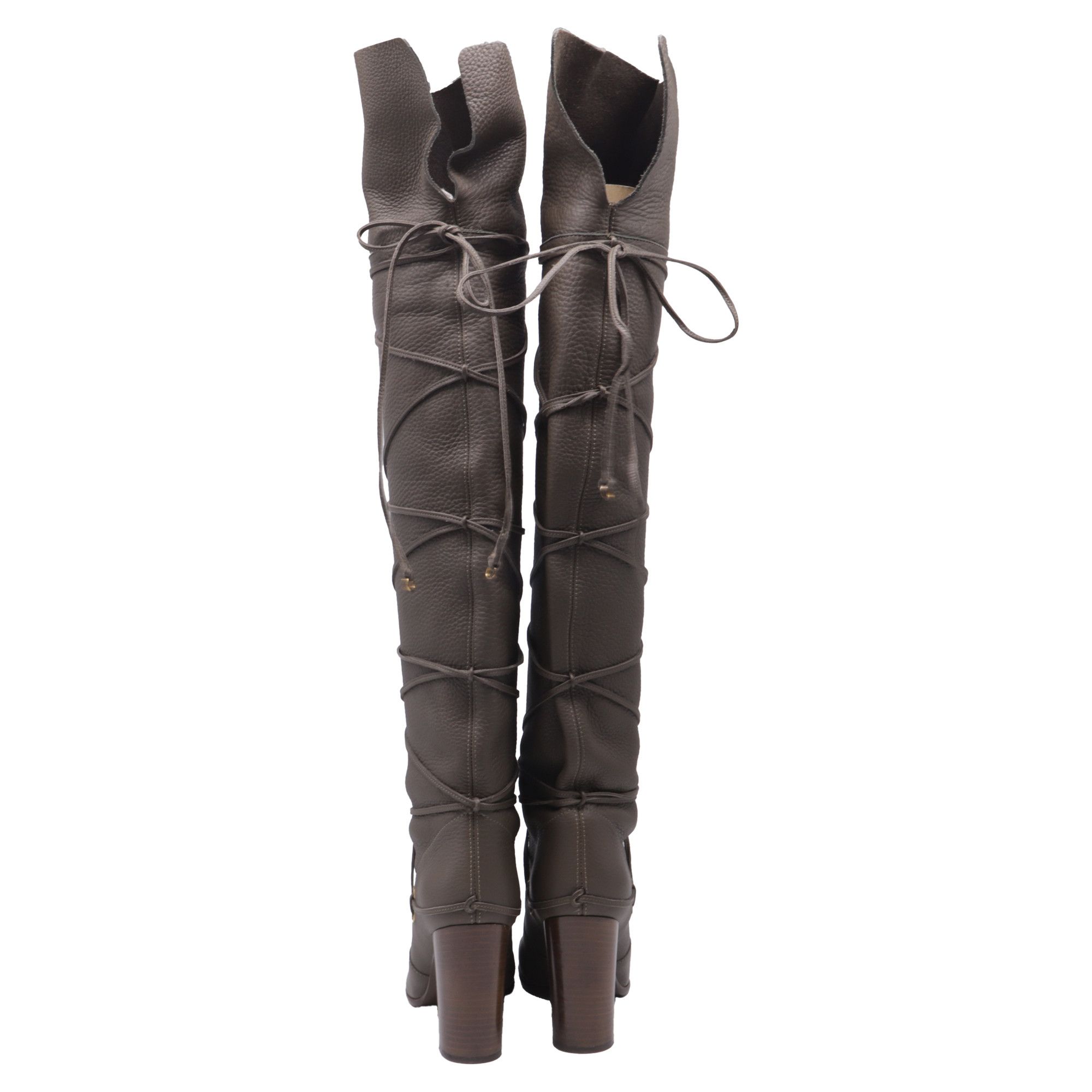 Sergio Rossi Sergio Rossi Wrap Around Thigh-High Boots in Grey Leather Size US 7 / IT 37 - 6 Thumbnail