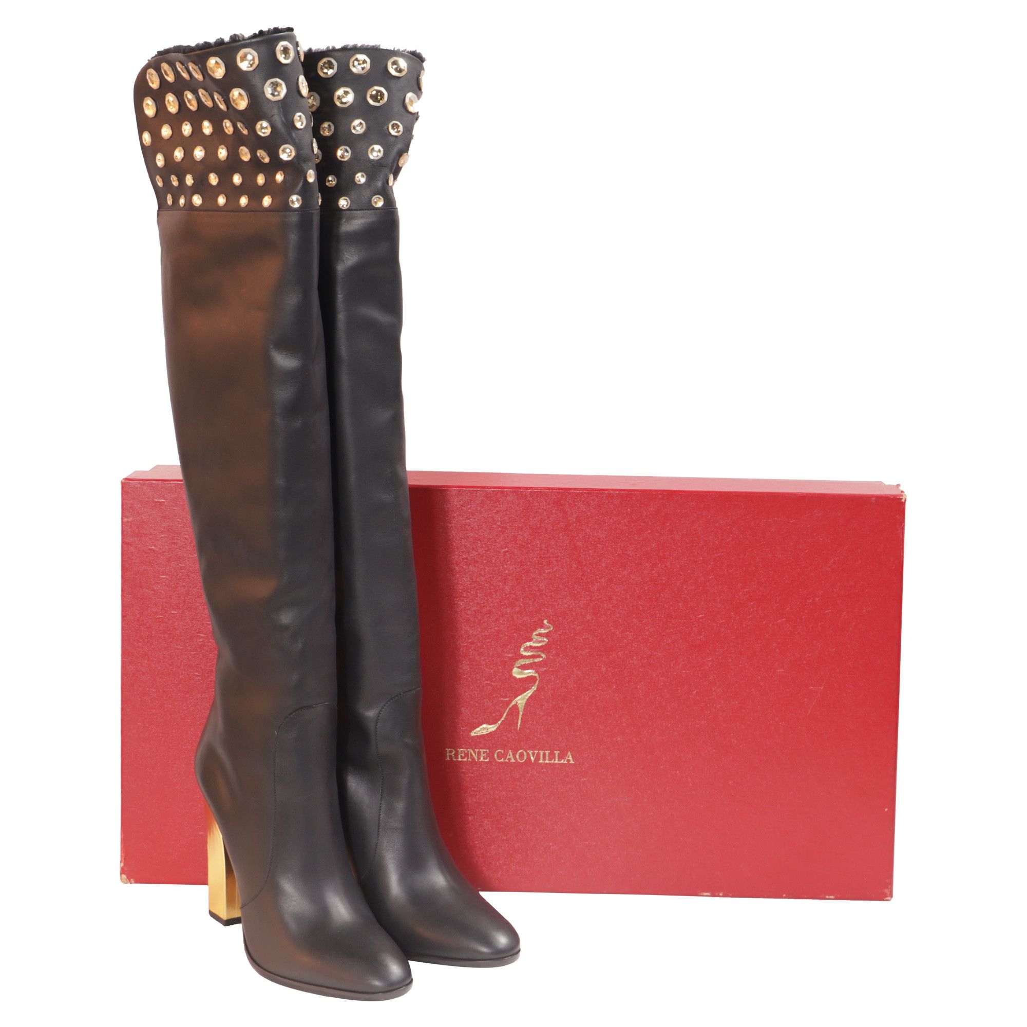 Rene Caovilla Rene Caovilla Over-the-Knee Boots in Black Leather Size US 10 / IT 40 - 8 Thumbnail