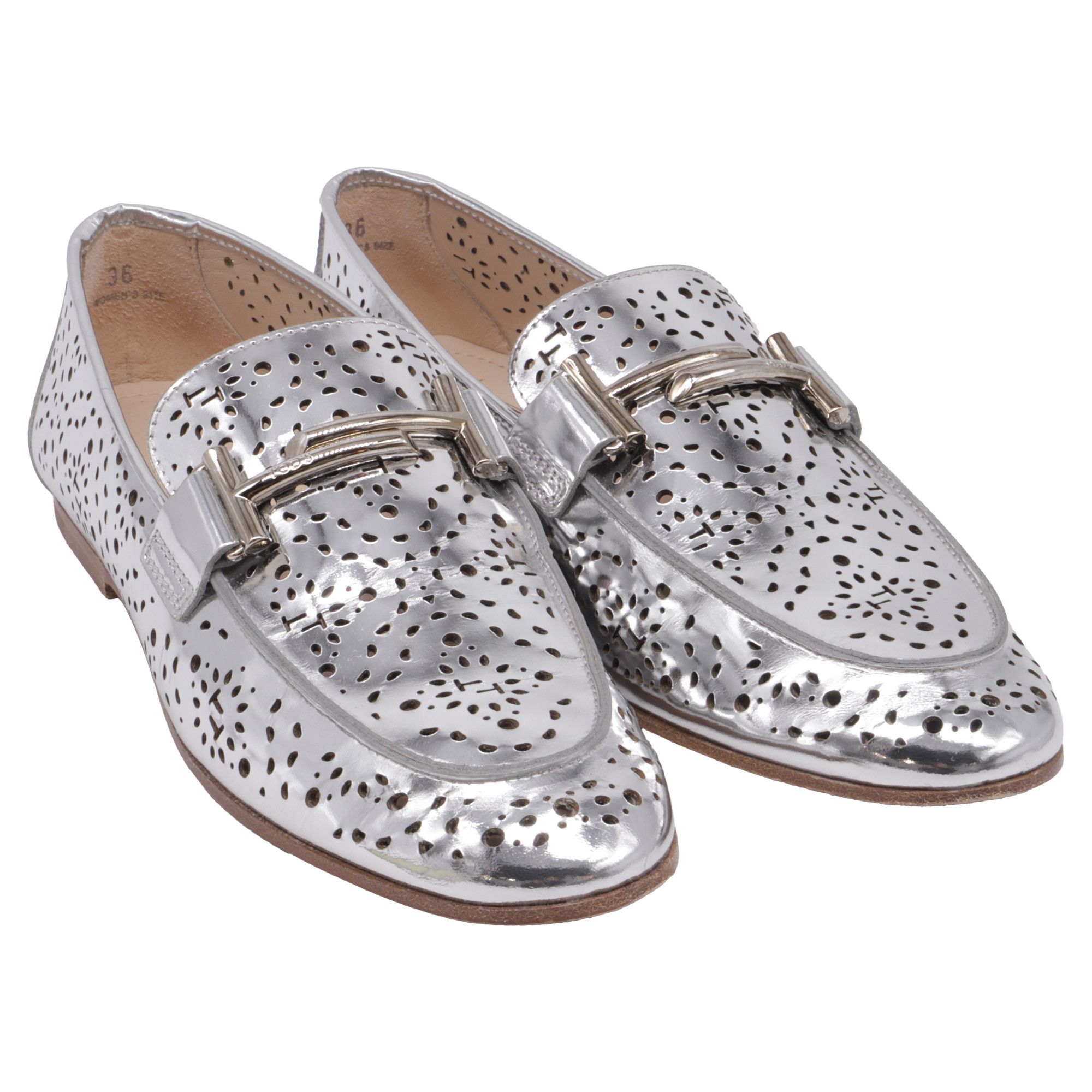 Tod's Tod's Perforated Loafers in Metallic Leather Size US 6 / IT 36 - 2 Thumbnail
