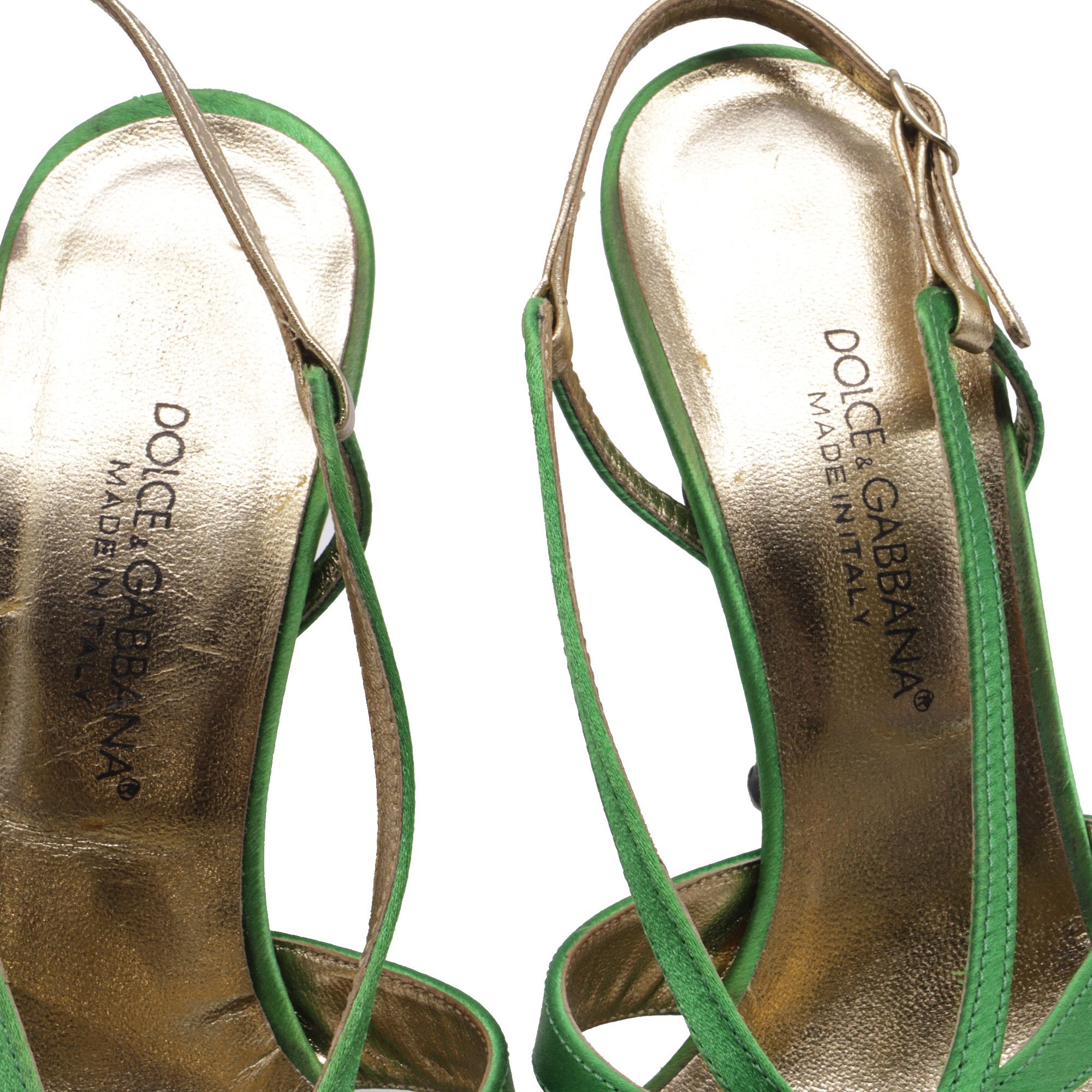 Dolce & Gabbana Dolce & Gabbana Strappy Sandal Heels in Green Satin Size US 5.5 / IT 35.5 - 8 Thumbnail