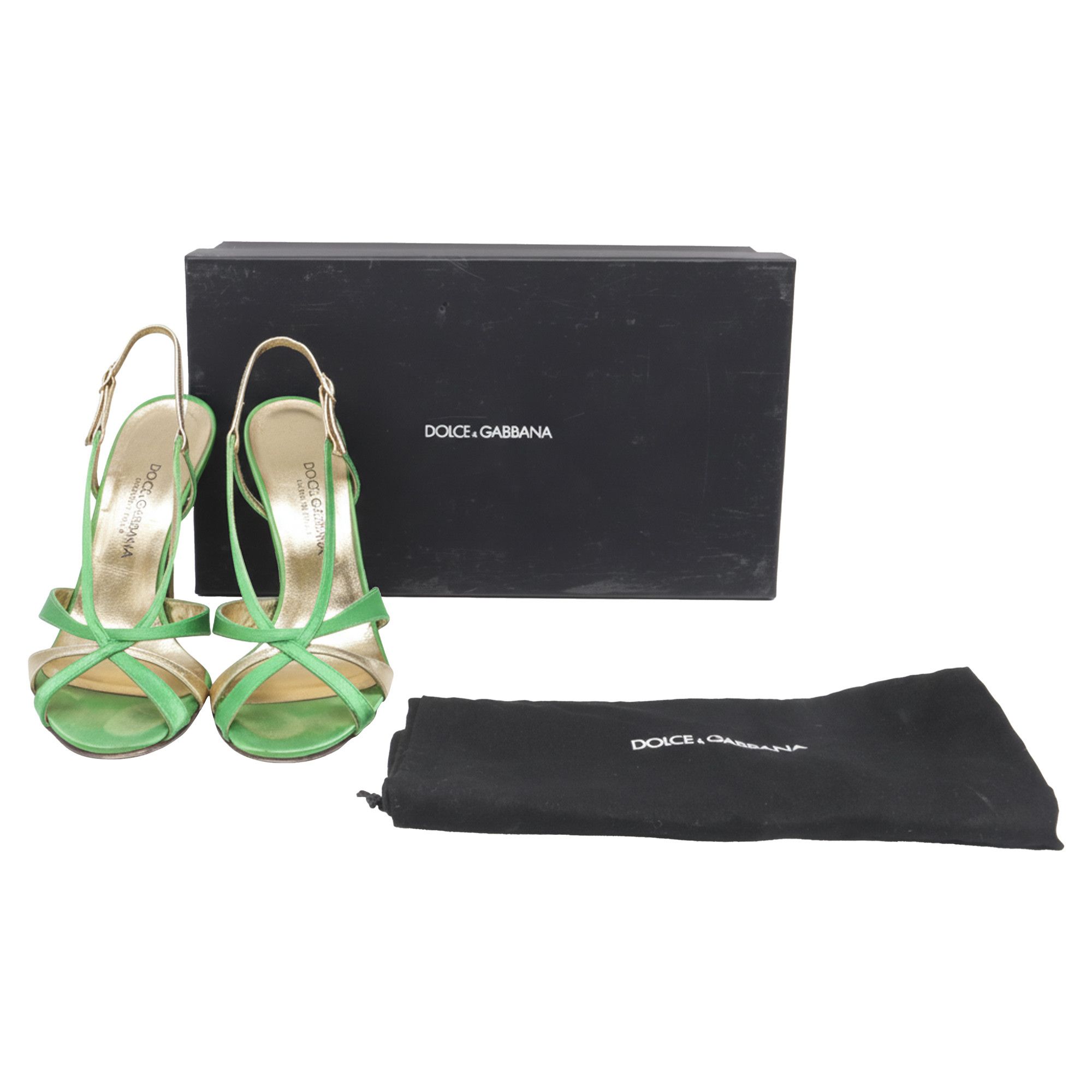 Dolce & Gabbana Dolce & Gabbana Strappy Sandal Heels in Green Satin Size US 5.5 / IT 35.5 - 7 Thumbnail