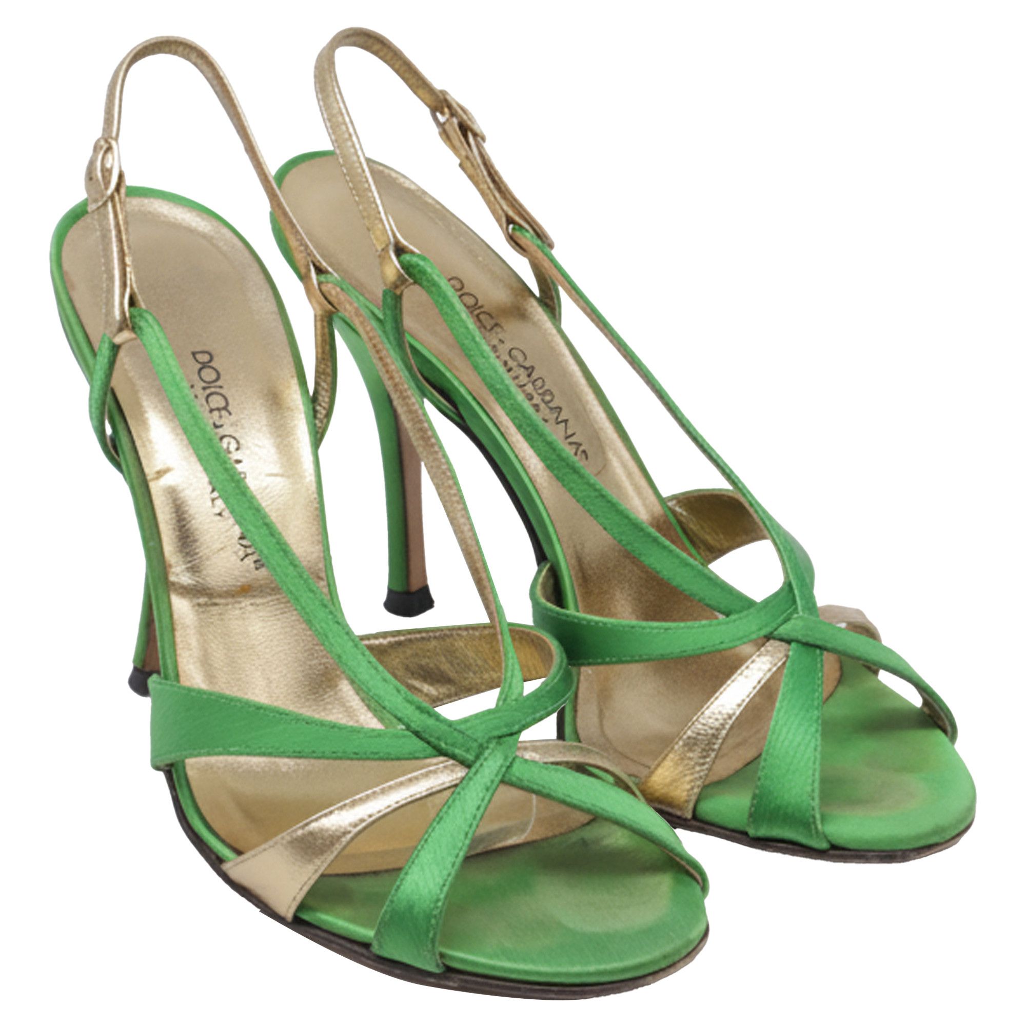 Dolce & Gabbana Dolce & Gabbana Strappy Sandal Heels in Green Satin Size US 5.5 / IT 35.5 - 3 Thumbnail