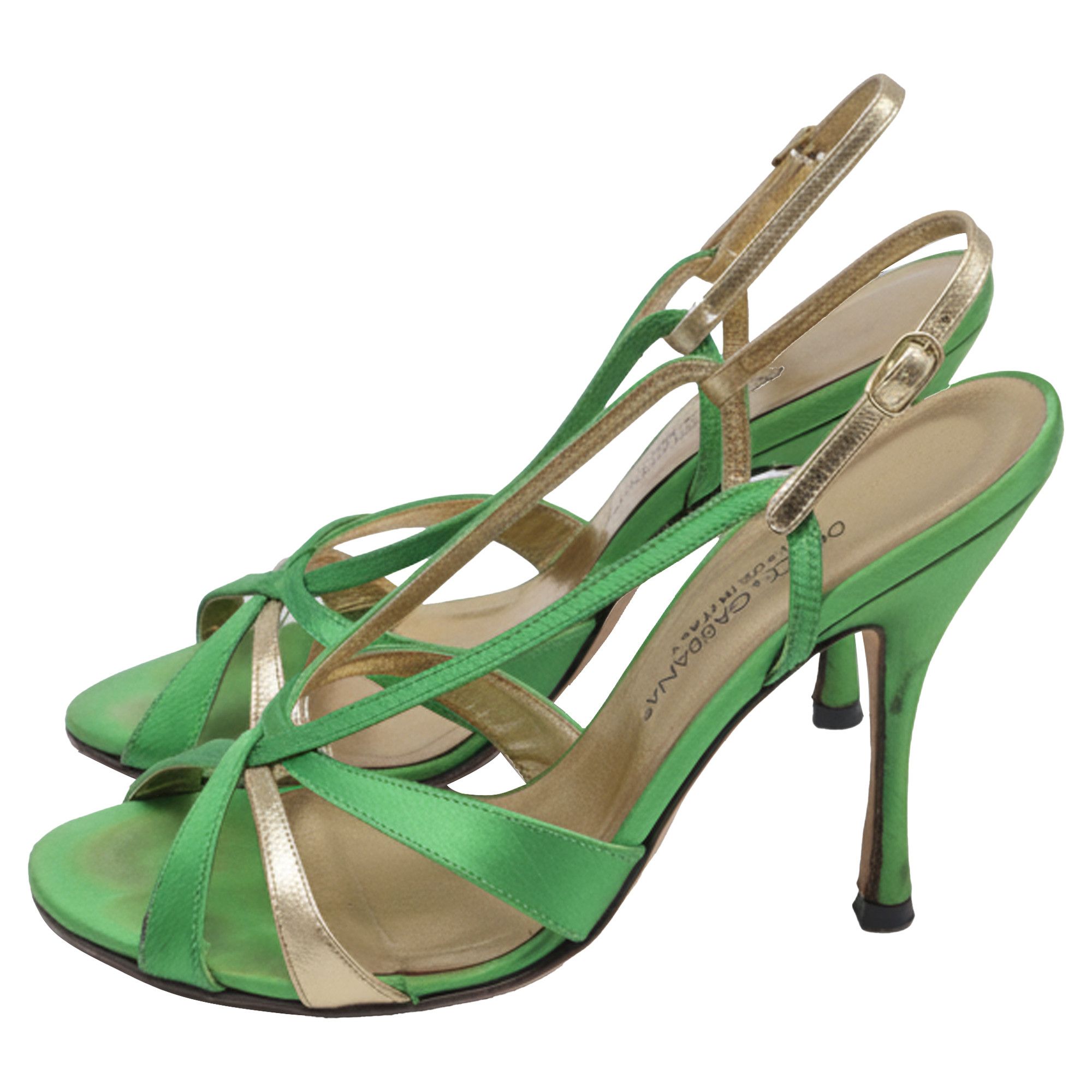 Dolce & Gabbana Dolce & Gabbana Strappy Sandal Heels in Green Satin Size US 5.5 / IT 35.5 - 4 Thumbnail