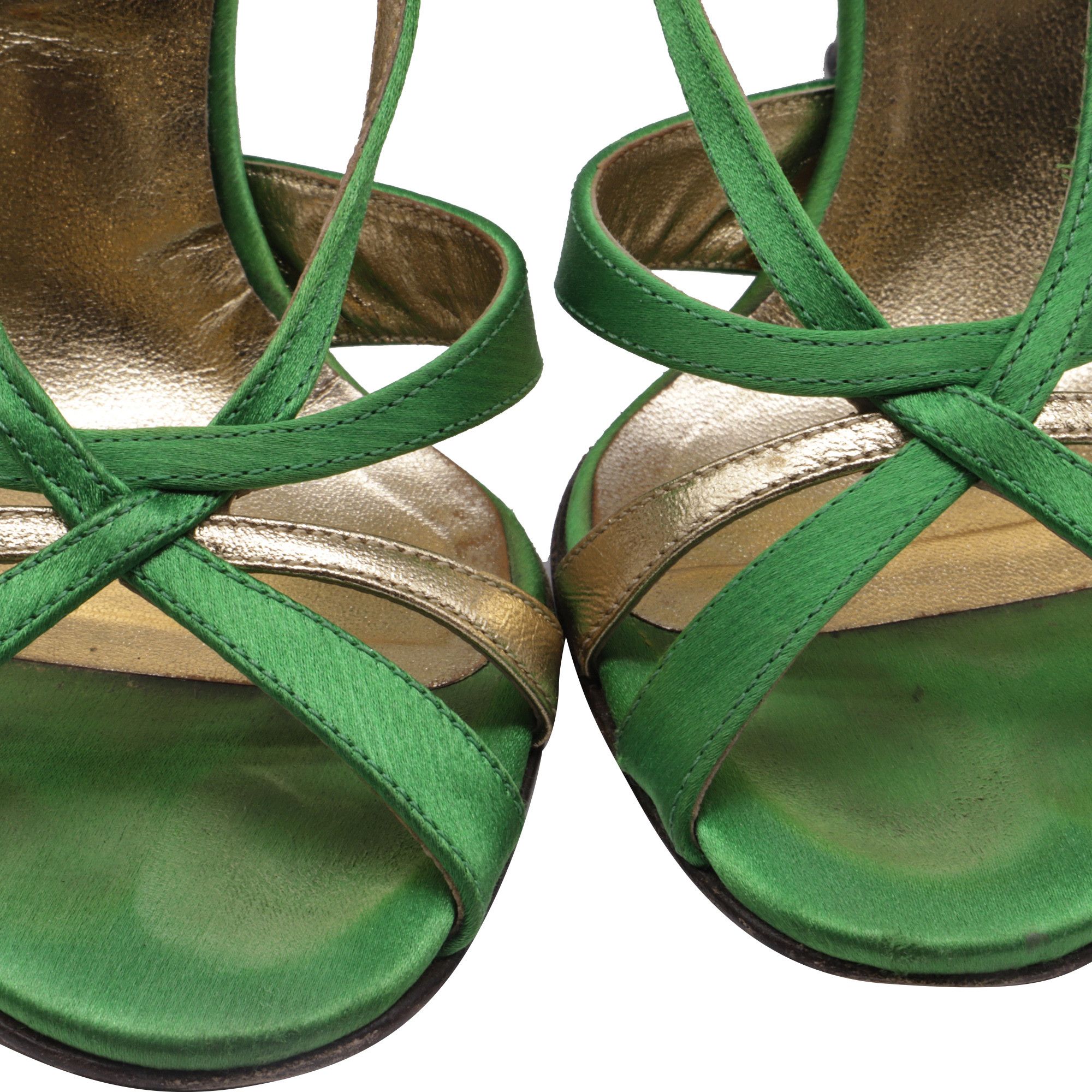 Dolce & Gabbana Dolce & Gabbana Strappy Sandal Heels in Green Satin Size US 5.5 / IT 35.5 - 9 Thumbnail