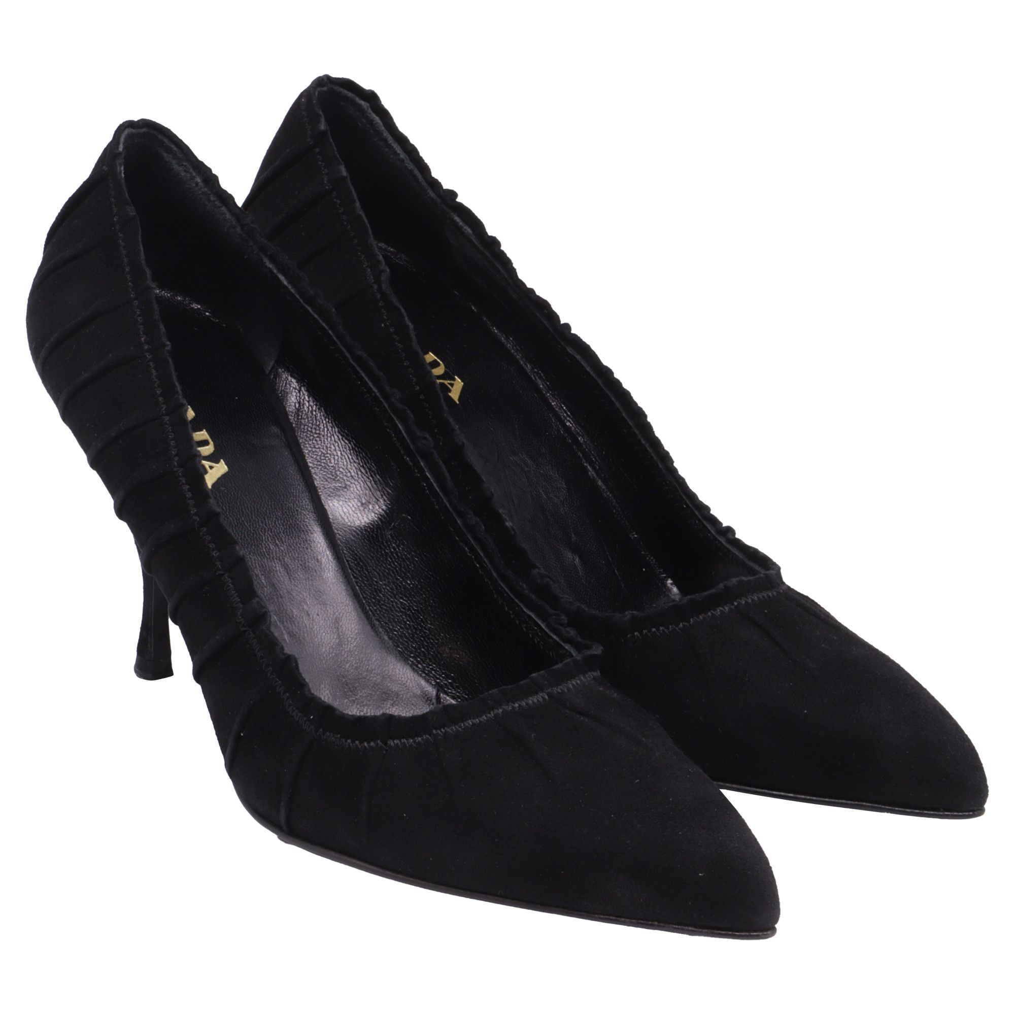 Prada Prada Pleated Pointed-Toe Pumps in Black Suede Size US 6 / IT 36 - 3 Thumbnail