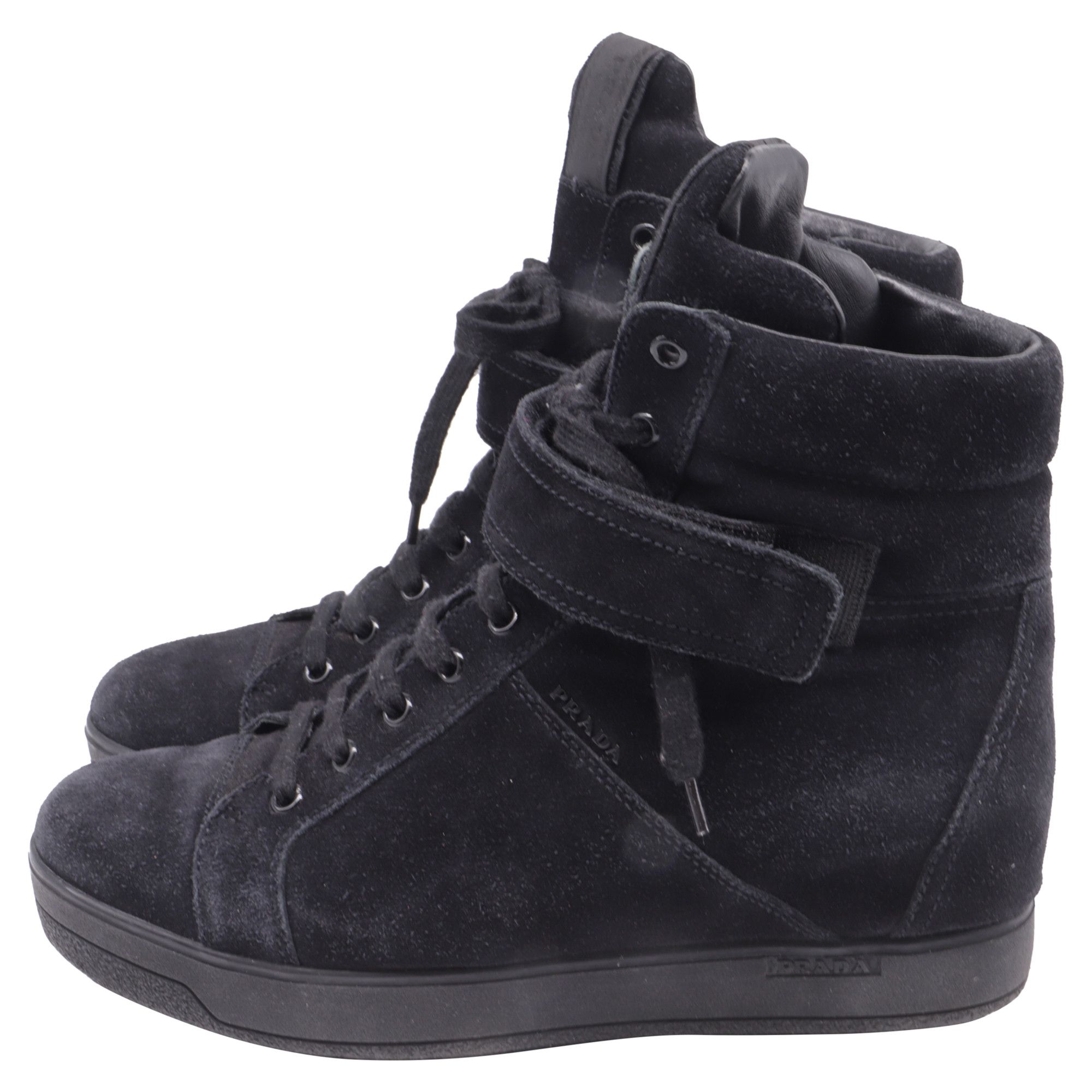 Prada Prada Sport High-Top Wedge Sneakers in Black Suede Size US 9 / IT 39 - 4 Thumbnail