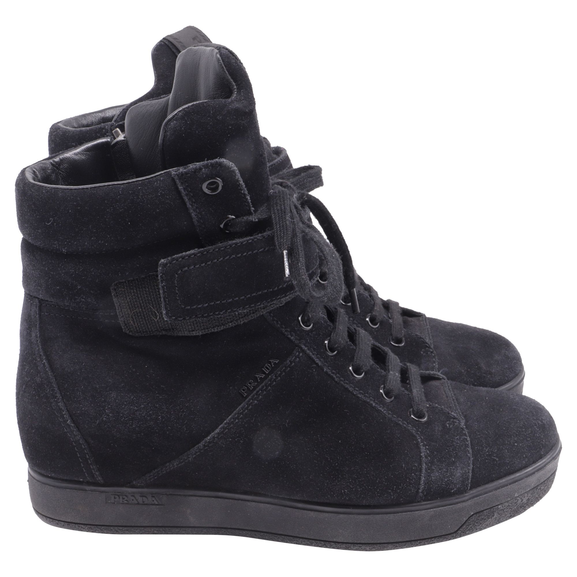 Prada Prada Sport High-Top Wedge Sneakers in Black Suede Size US 9 / IT 39 - 2 Thumbnail