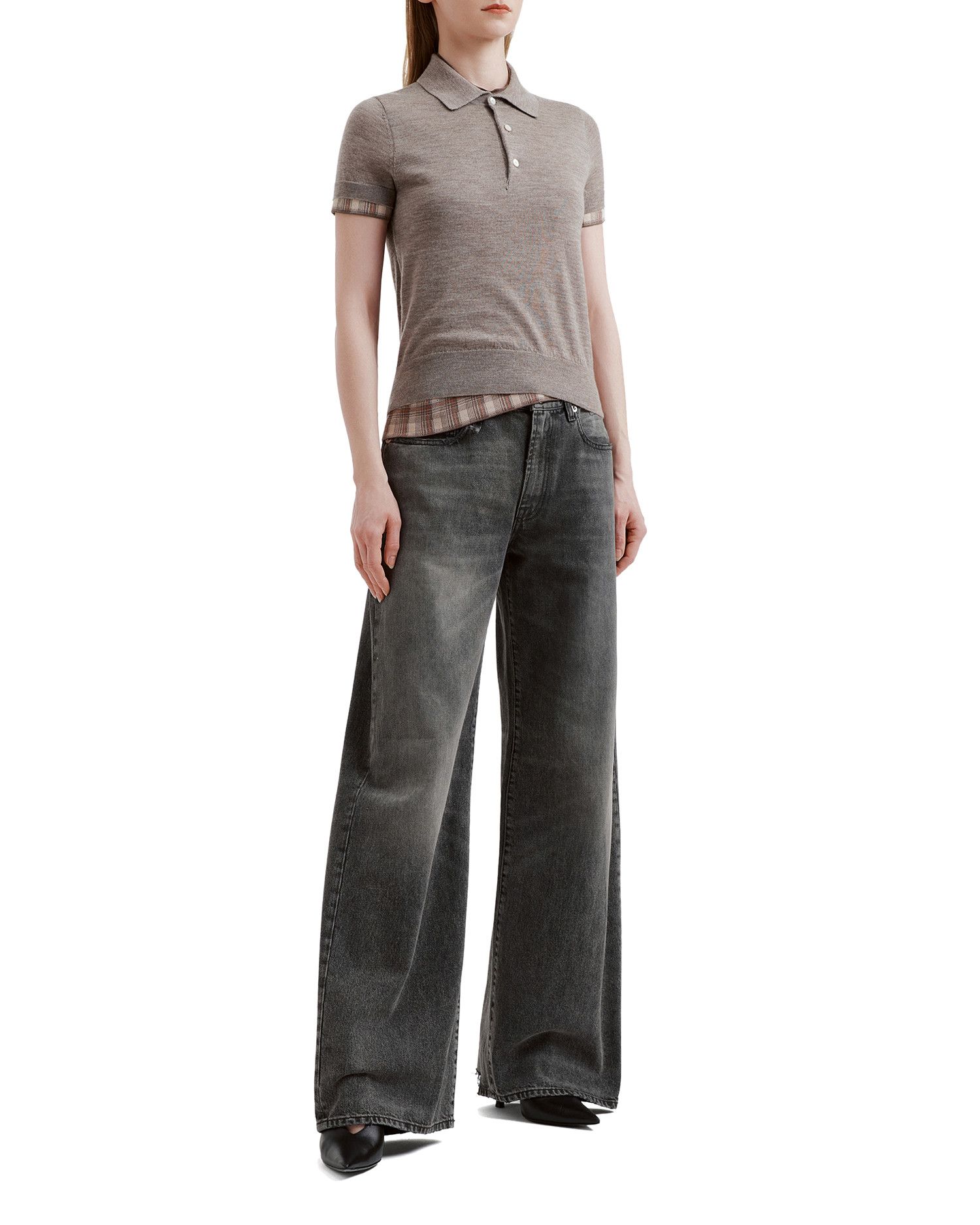 Acne Studios Acne Studios Plaid Spliced Lapel Short Sleeve Knit Top Size XS / US 0-2 / IT 36-38 - 2 Thumbnail