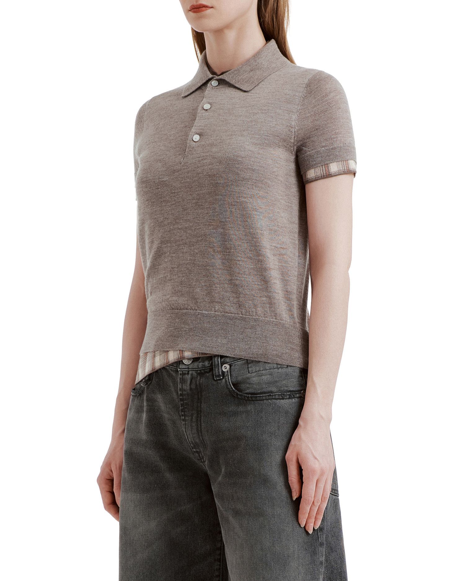 Acne Studios Acne Studios Plaid Spliced Lapel Short Sleeve Knit Top Size S / US 4 / IT 40 - 3 Thumbnail