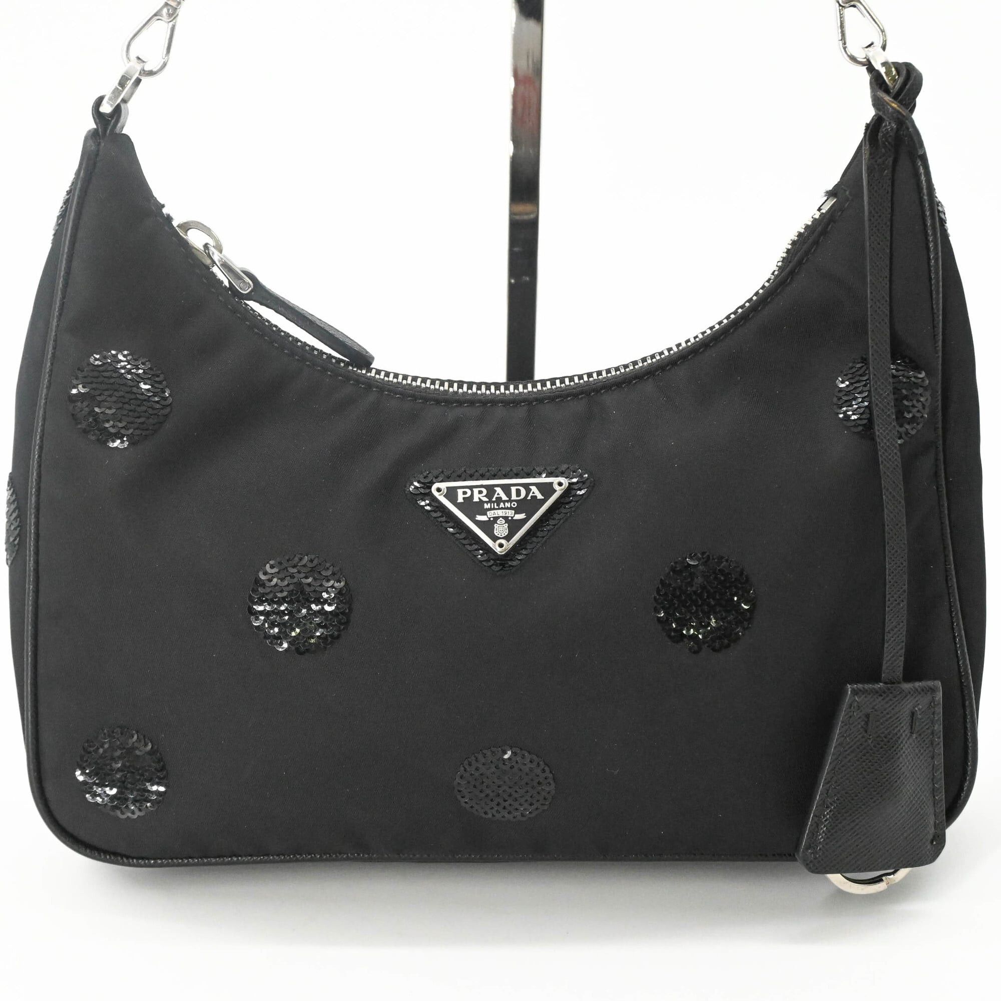 Prada PRADA Re-Nylon Re-Edition 2005 Sequin Handbag Shoulder Bag for Women, Black Size ONE SIZE - 8 Thumbnail