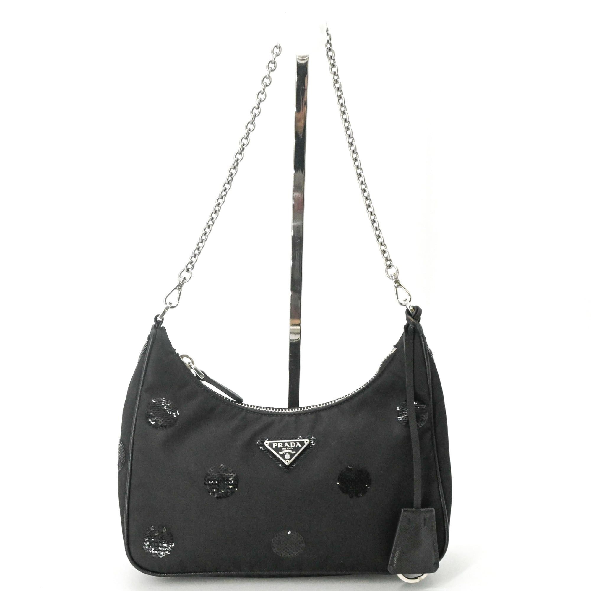 Prada PRADA Re-Nylon Re-Edition 2005 Sequin Handbag Shoulder Bag for Women, Black Size ONE SIZE - 2 Thumbnail