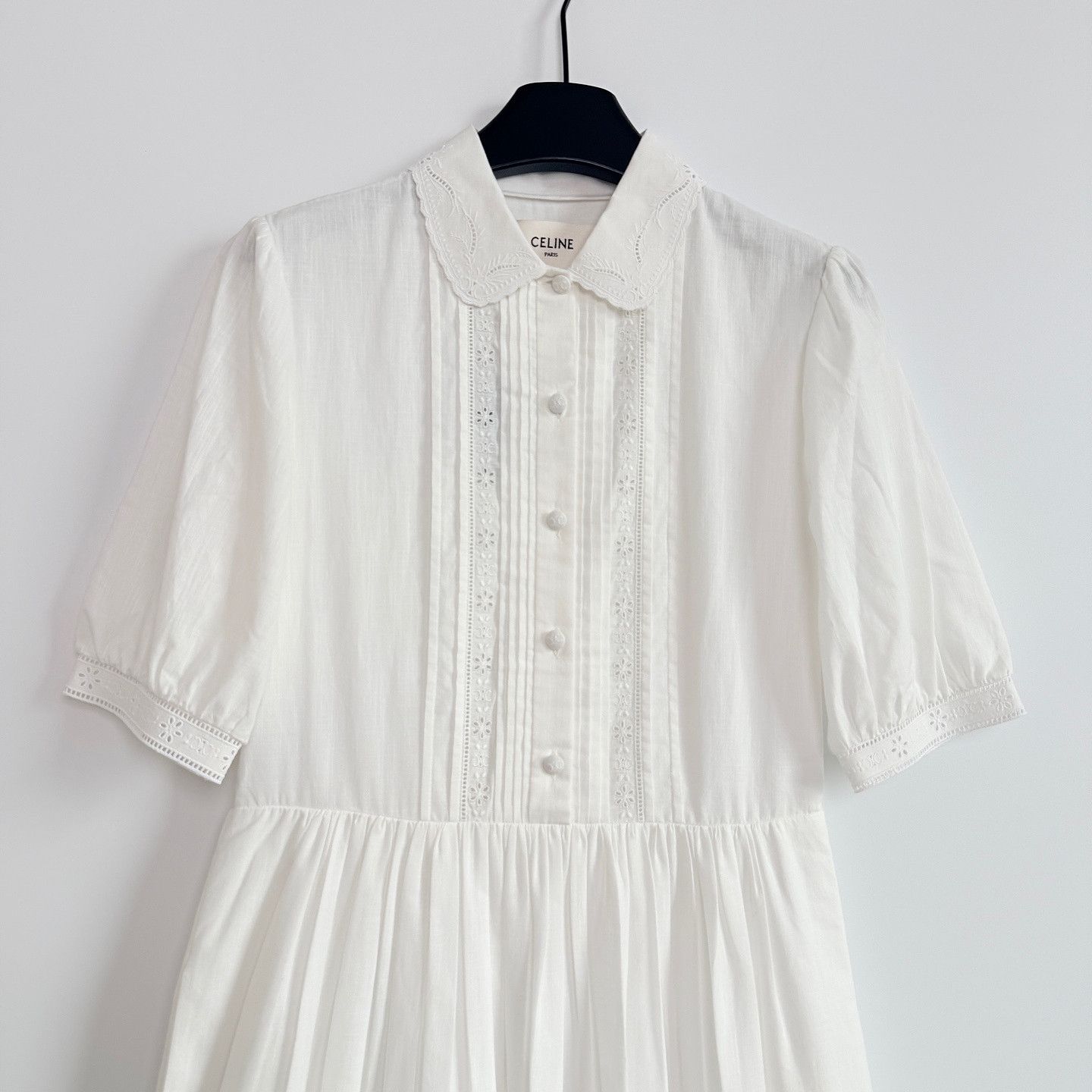 Celine Celine White Cotton Embroidered Midi Dress Size 36 Size XS / US 0-2 / IT 36-38 - 6 Thumbnail