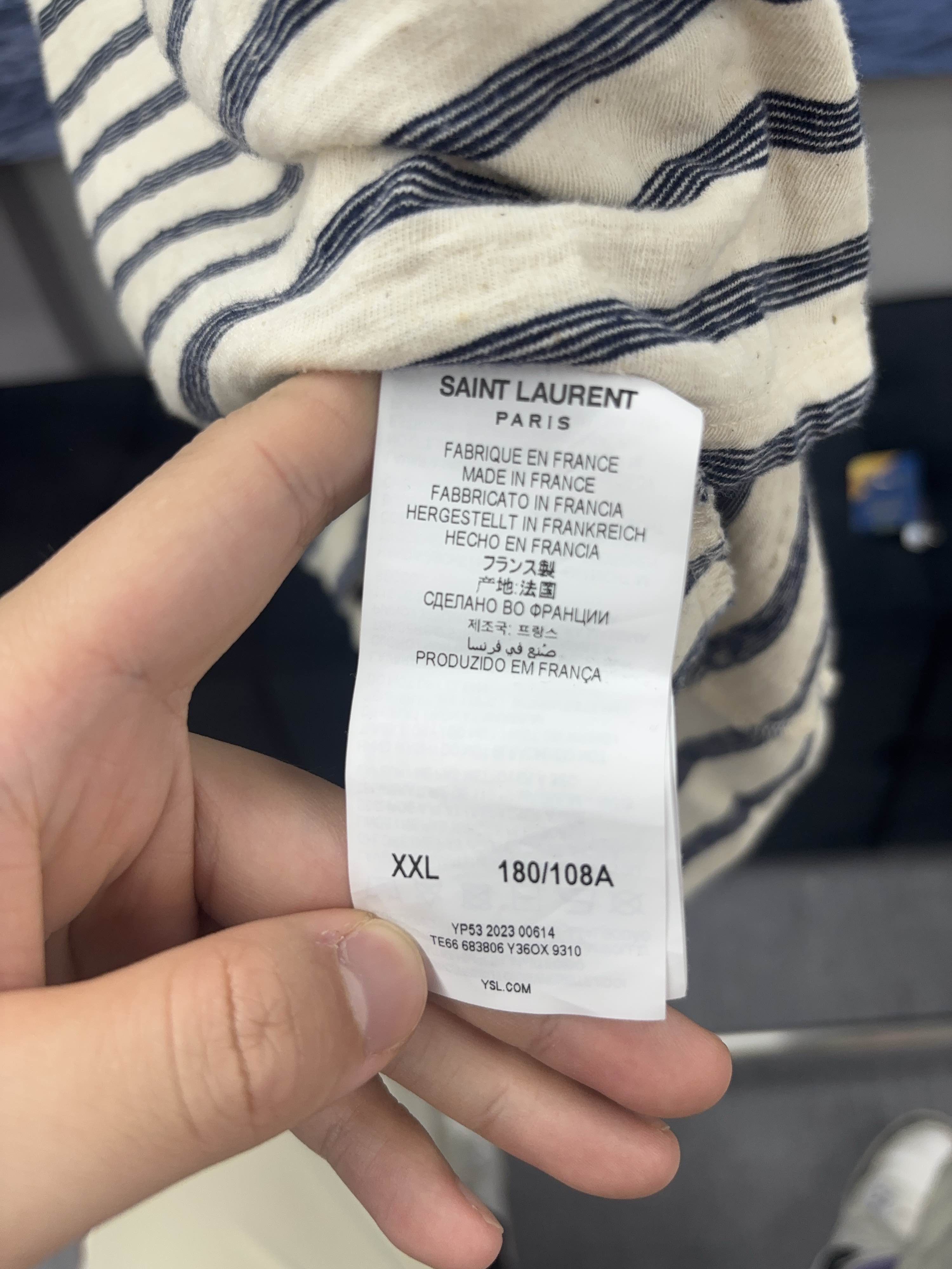Saint Laurent Paris Saint Laurent Striped Embroidered Logo T-Shirt Size XXL Size US XXL / EU 58 / 5 - 4 Thumbnail
