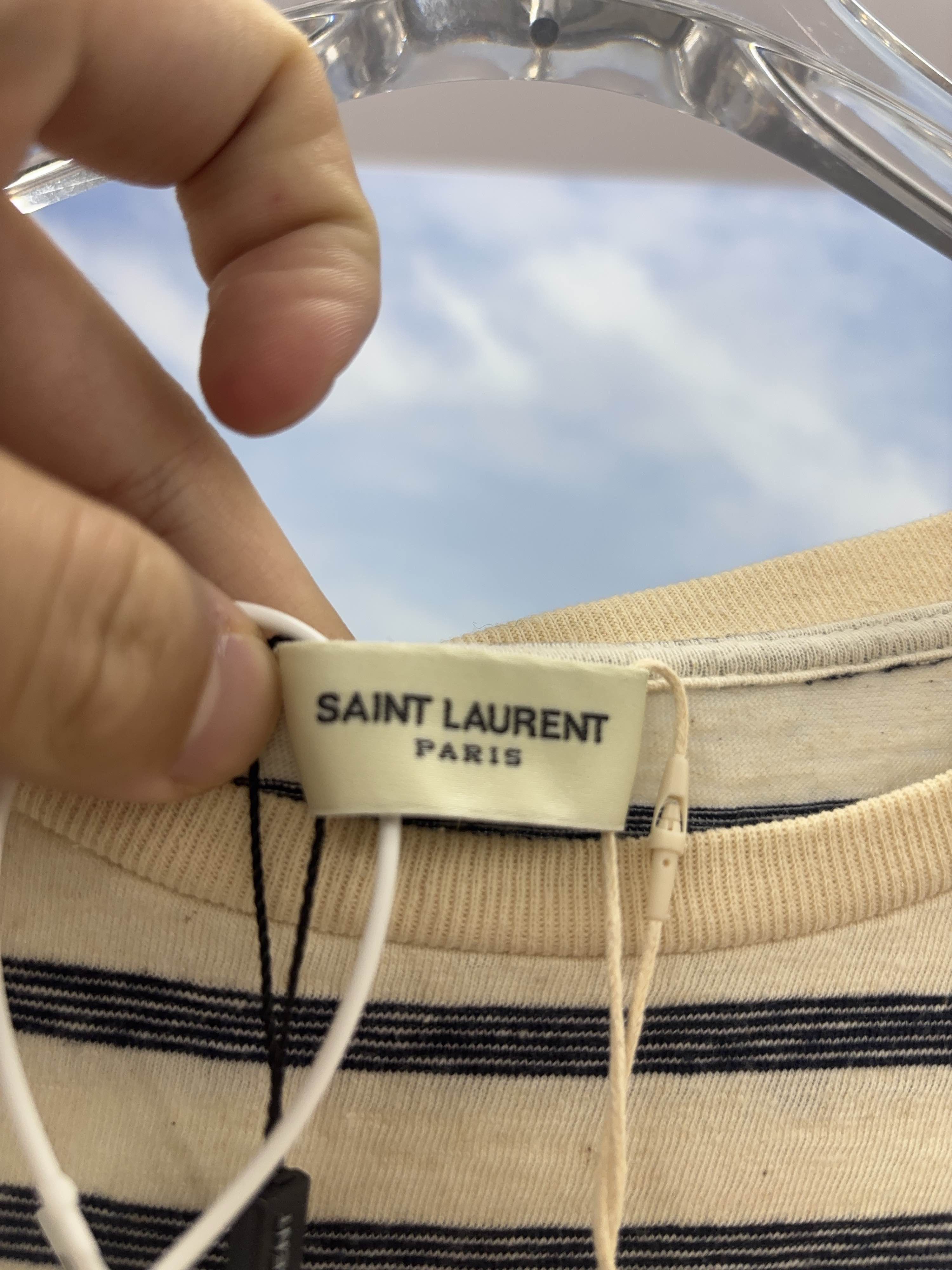 Saint Laurent Paris Saint Laurent Striped Embroidered Logo T-Shirt Size XXL Size US XXL / EU 58 / 5 - 3 Thumbnail