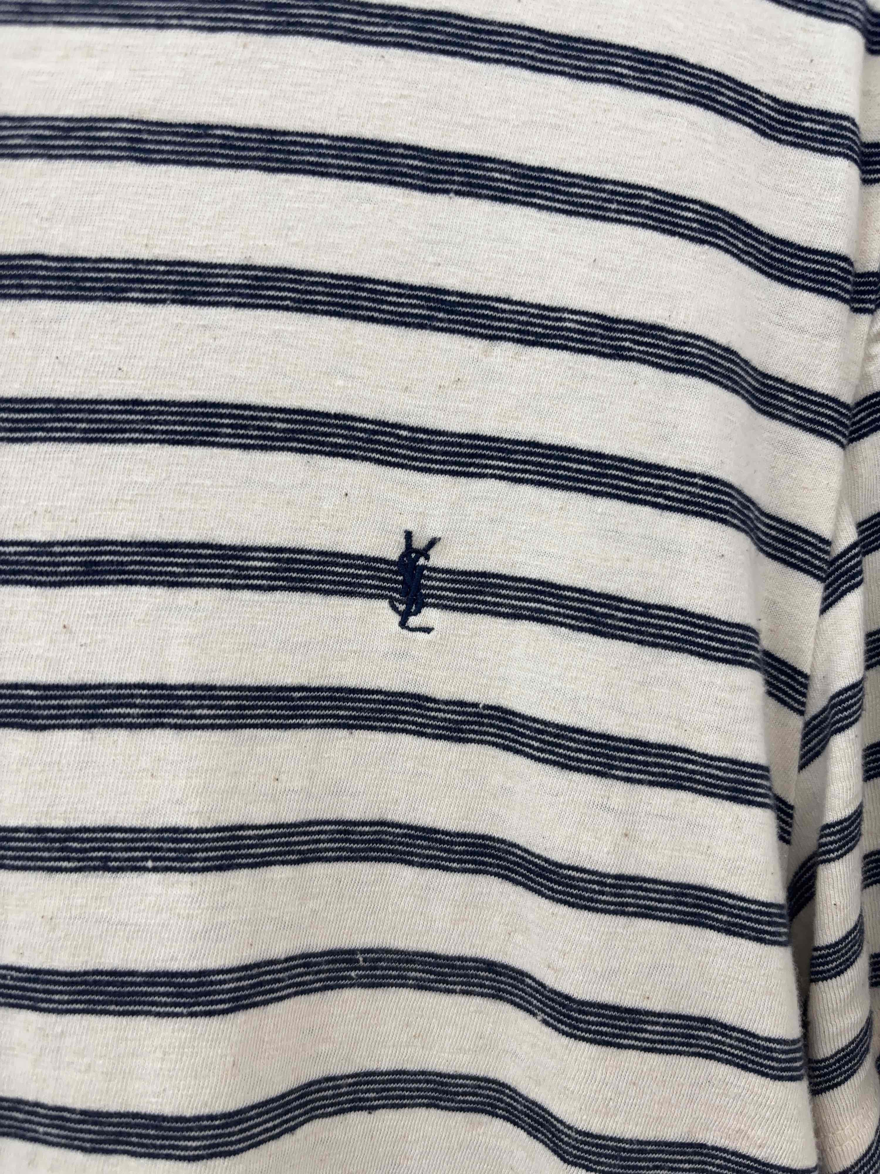Saint Laurent Paris Saint Laurent Striped Embroidered Logo T-Shirt Size XXL Size US XXL / EU 58 / 5 - 6 Thumbnail