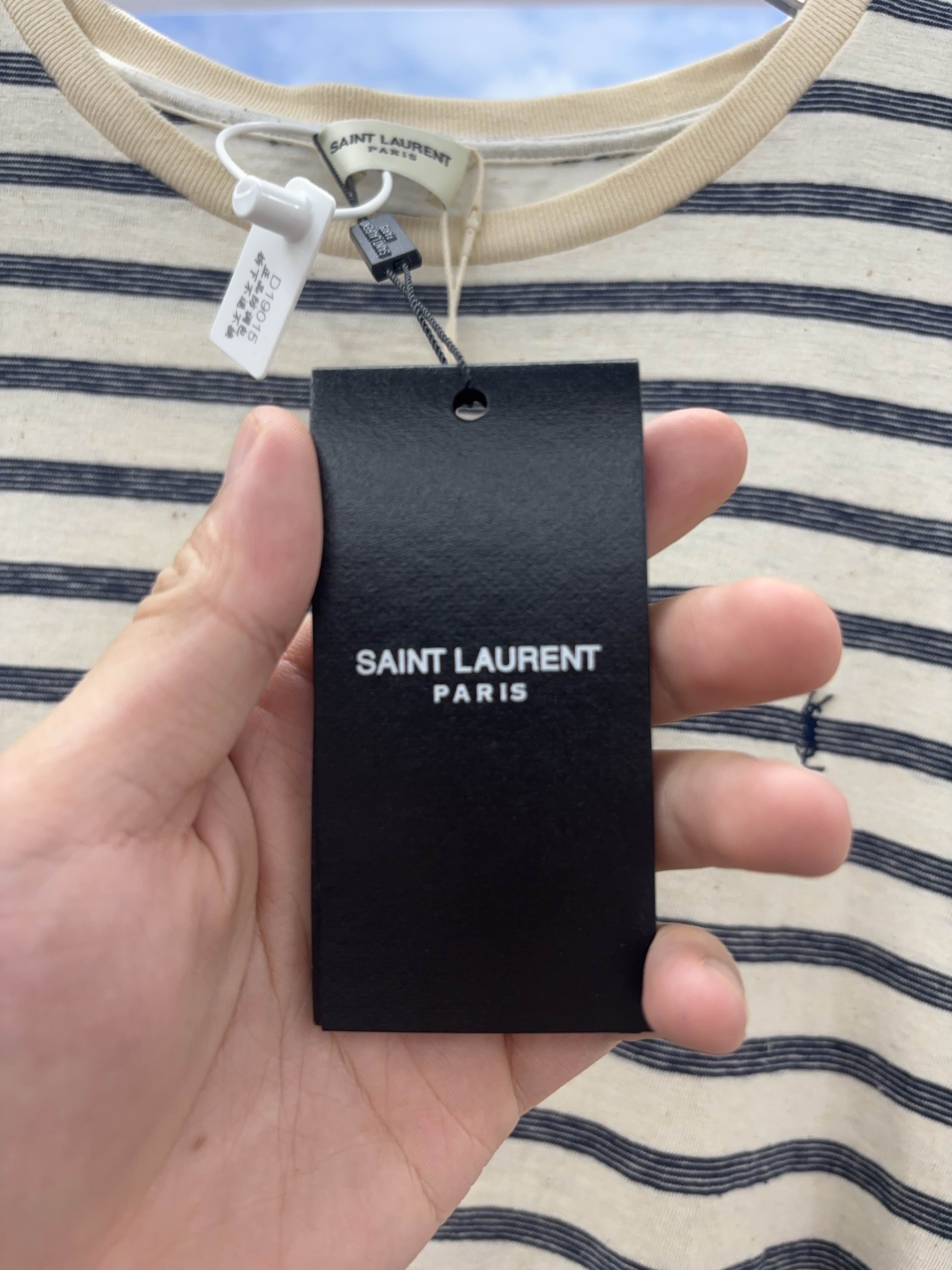 Saint Laurent Paris Saint Laurent Striped Embroidered Logo T-Shirt Size XXL Size US XXL / EU 58 / 5 - 5 Thumbnail