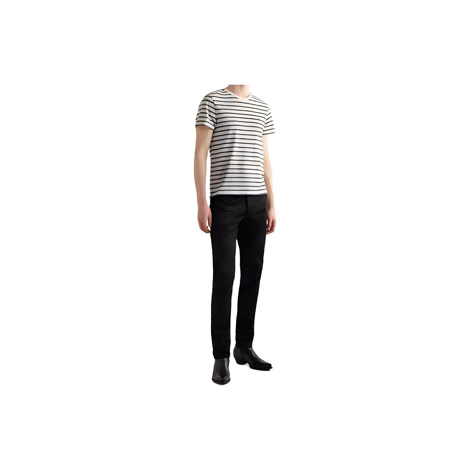 Saint Laurent Paris Saint Laurent Striped Embroidered Logo T-Shirt Size XXL Size US XXL / EU 58 / 5 - 11 Thumbnail