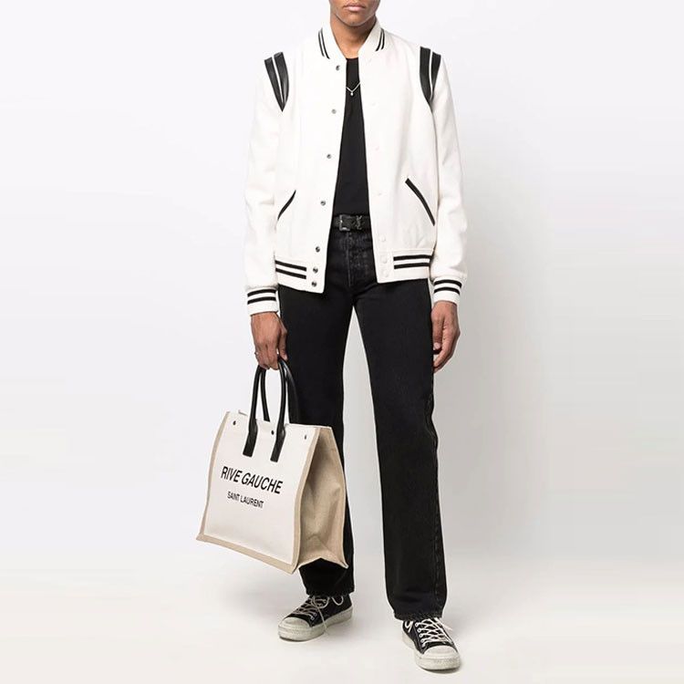 Saint Laurent Paris Saint Laurent Leather-Trim Bomber Jacket Size M Size US M / EU 48-50 / 2 - 8 Thumbnail