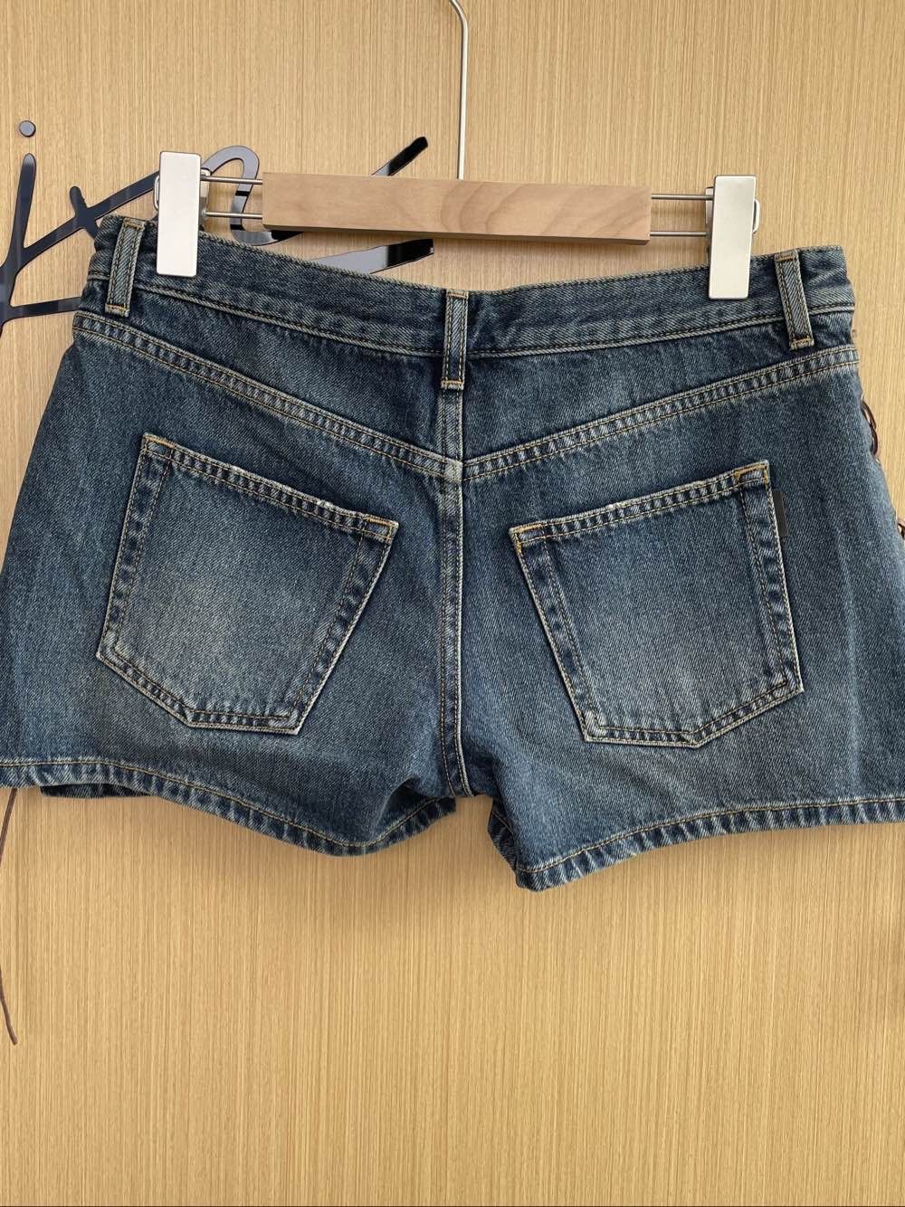 Saint Laurent Paris Saint Laurent Leather Laced Denim Shorts Size 29 Size 29" - 2 Thumbnail