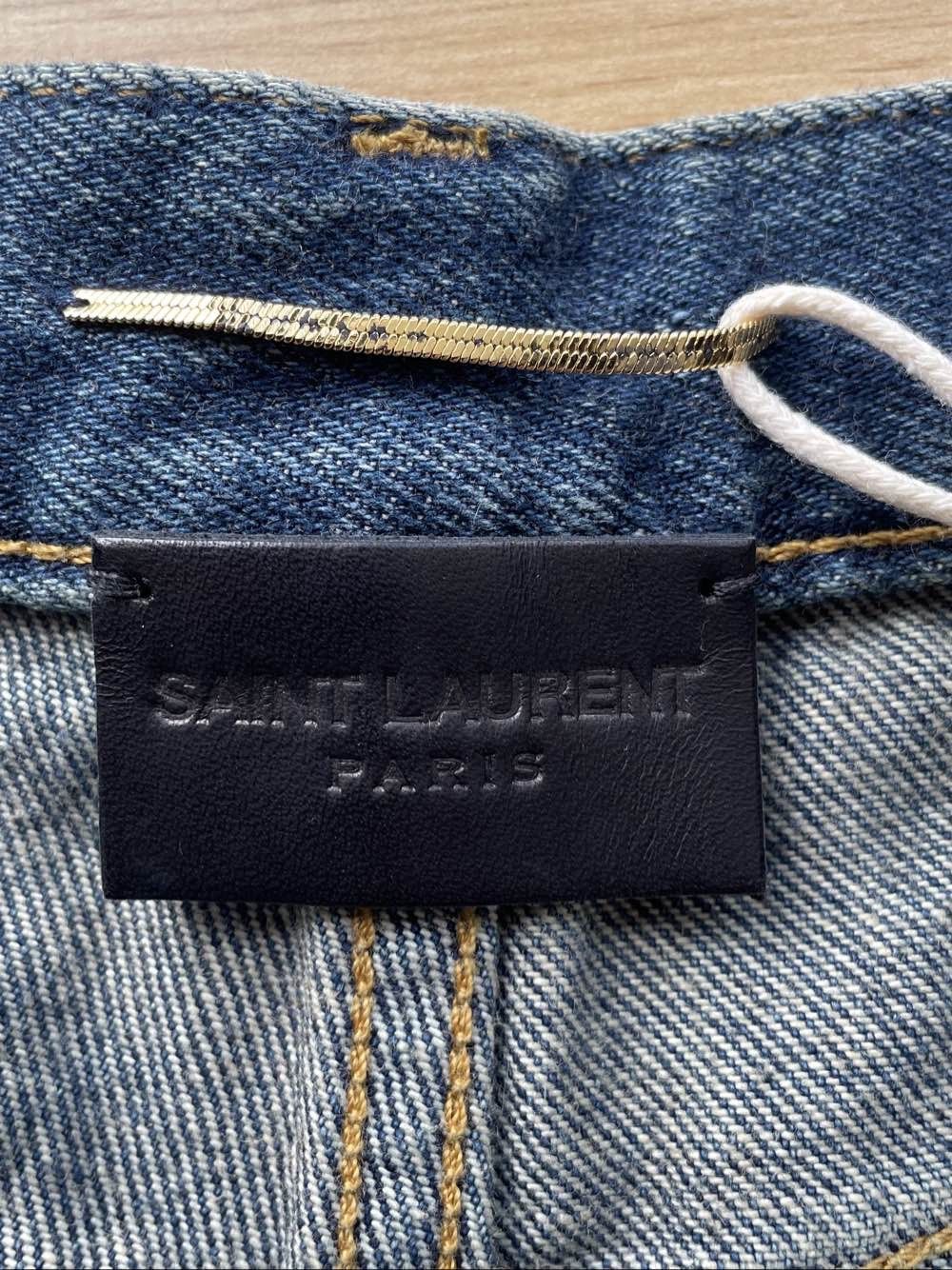 Saint Laurent Paris Saint Laurent Leather Laced Denim Shorts Size 29 Size 29" - 3 Thumbnail