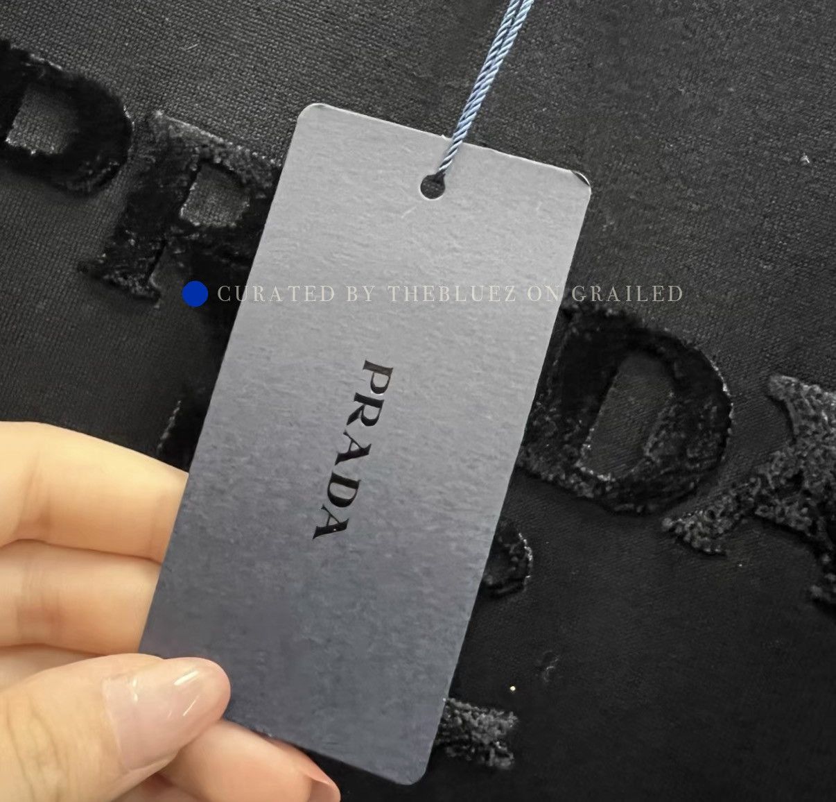 Prada Classic Black Flocked Logo Crew Neck Sweatshirt Size US L / EU 52-54 / 3 - 4 Thumbnail