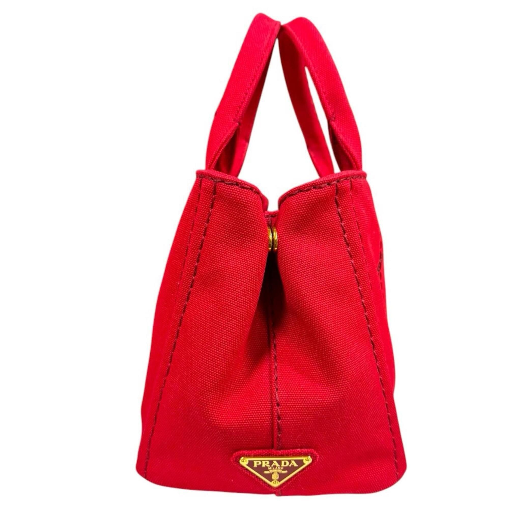 Prada Prada Canapa Tote SS Shoulder Bag, Canvas B2439G Red, Women's, PRADA 2-way Size ONE SIZE - 4 Thumbnail