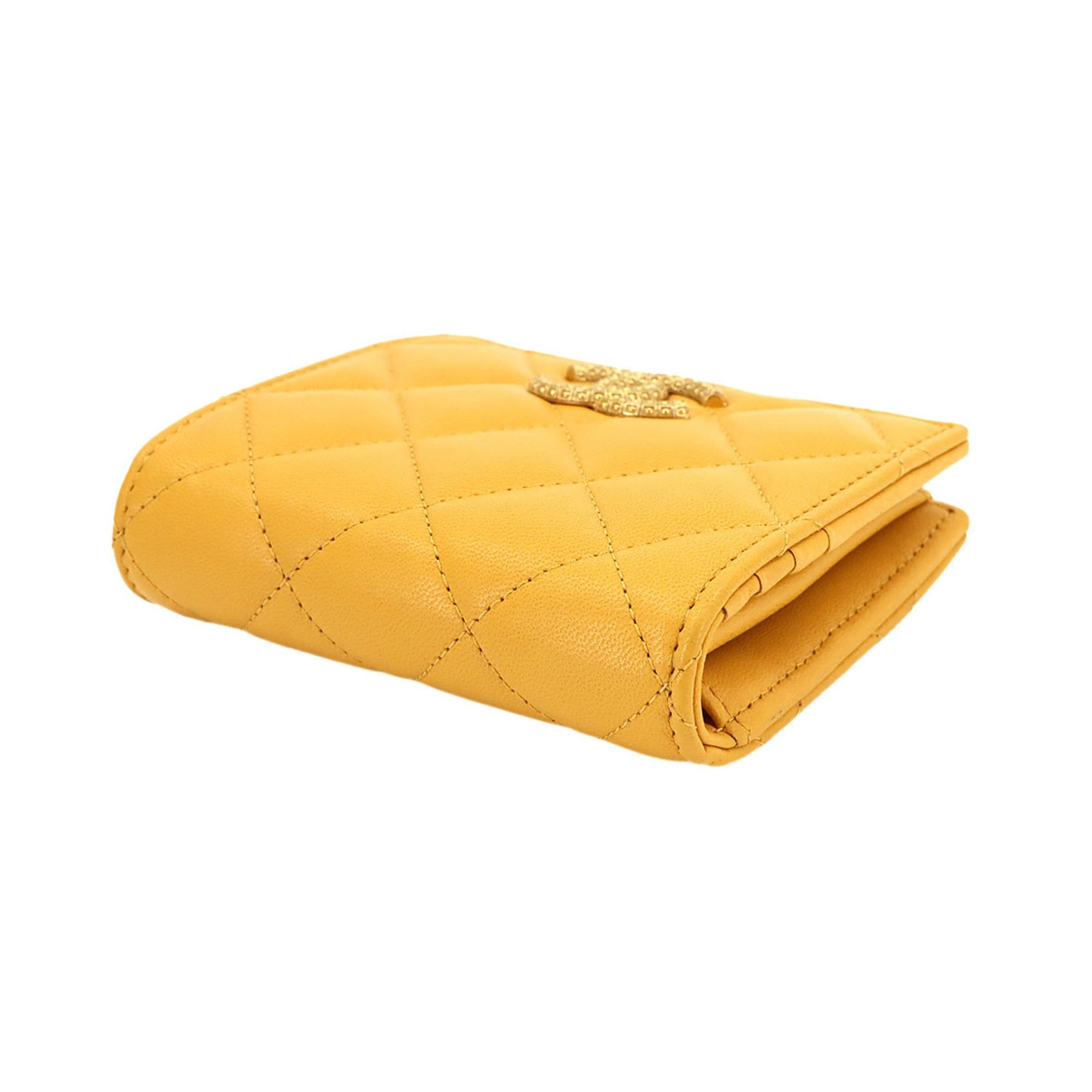 Chanel Chanel Matelassé Small Wallet, Bi-fold Lambskin, Mustard Yellow, AP3185 Wallet Size ONE SIZE - 4 Thumbnail