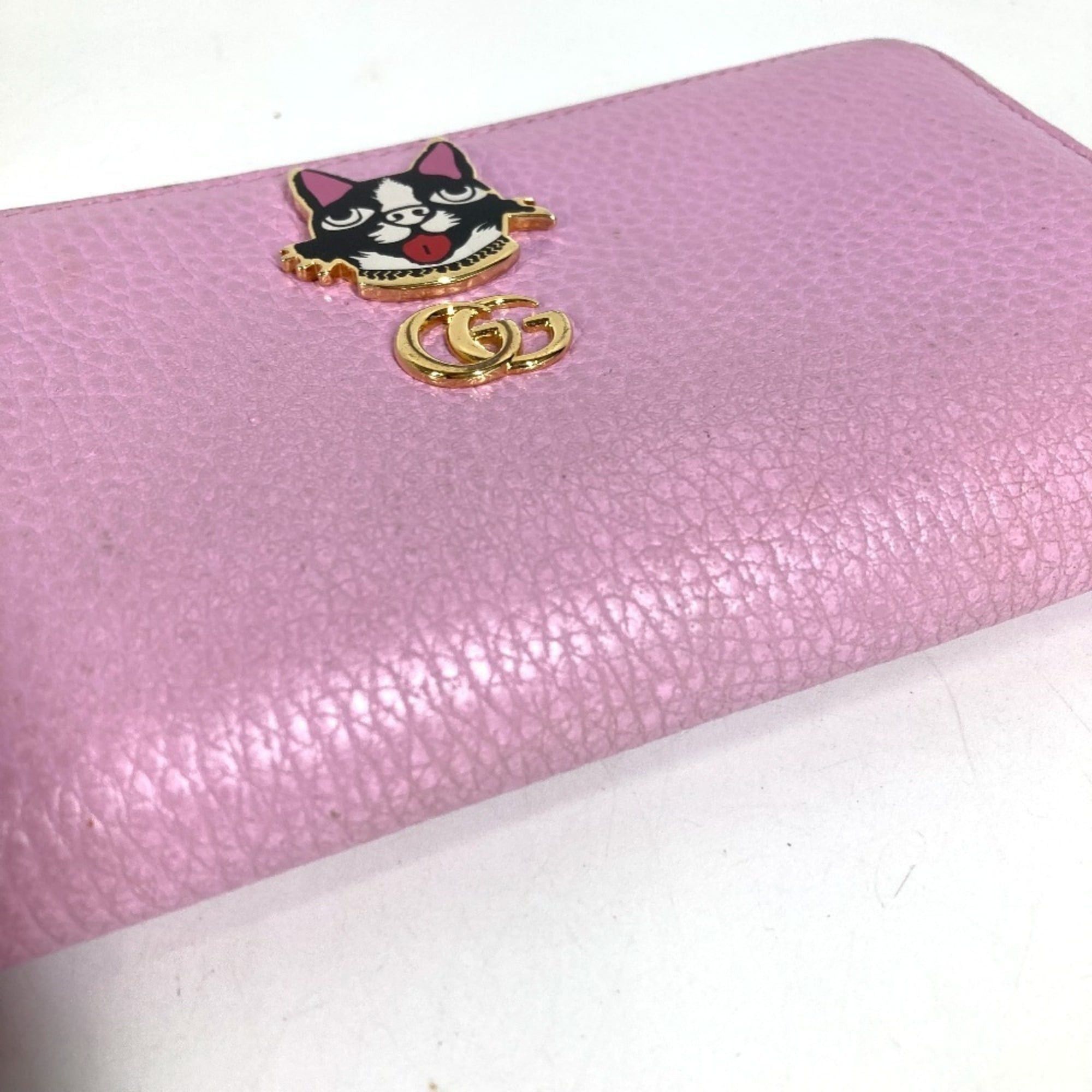 Gucci GUCCI 499337 BOSCO Long Wallet, Round Zipper, Leather, Men's/Women's, Pink Size ONE SIZE - 12 Thumbnail