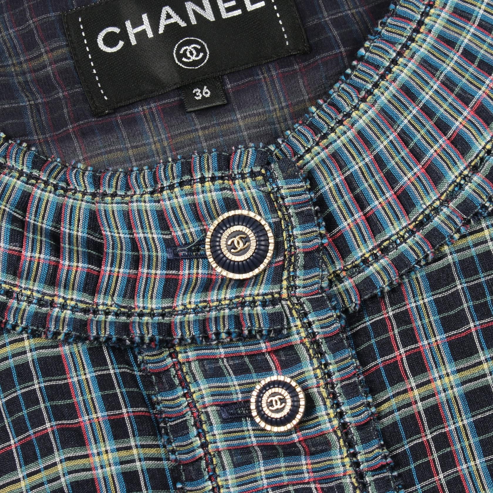 Chanel Chanel CHANEL Coco Mark Button Check Silk Blouse Textile Tops P62772V48261 DUTY FREE for USA Size ONE SIZE - 6 Thumbnail