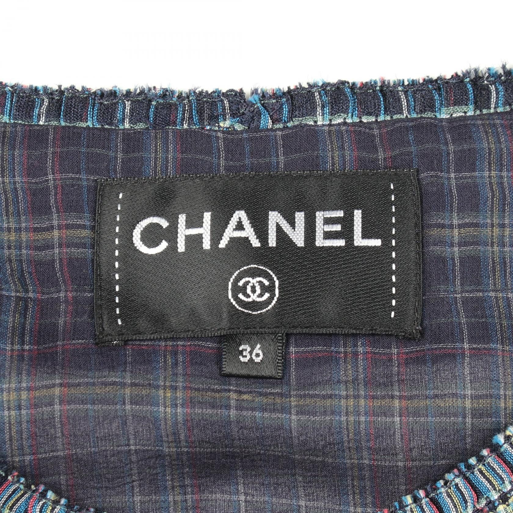 Chanel Chanel CHANEL Coco Mark Button Check Silk Blouse Textile Tops P62772V48261 DUTY FREE for USA Size ONE SIZE - 3 Thumbnail