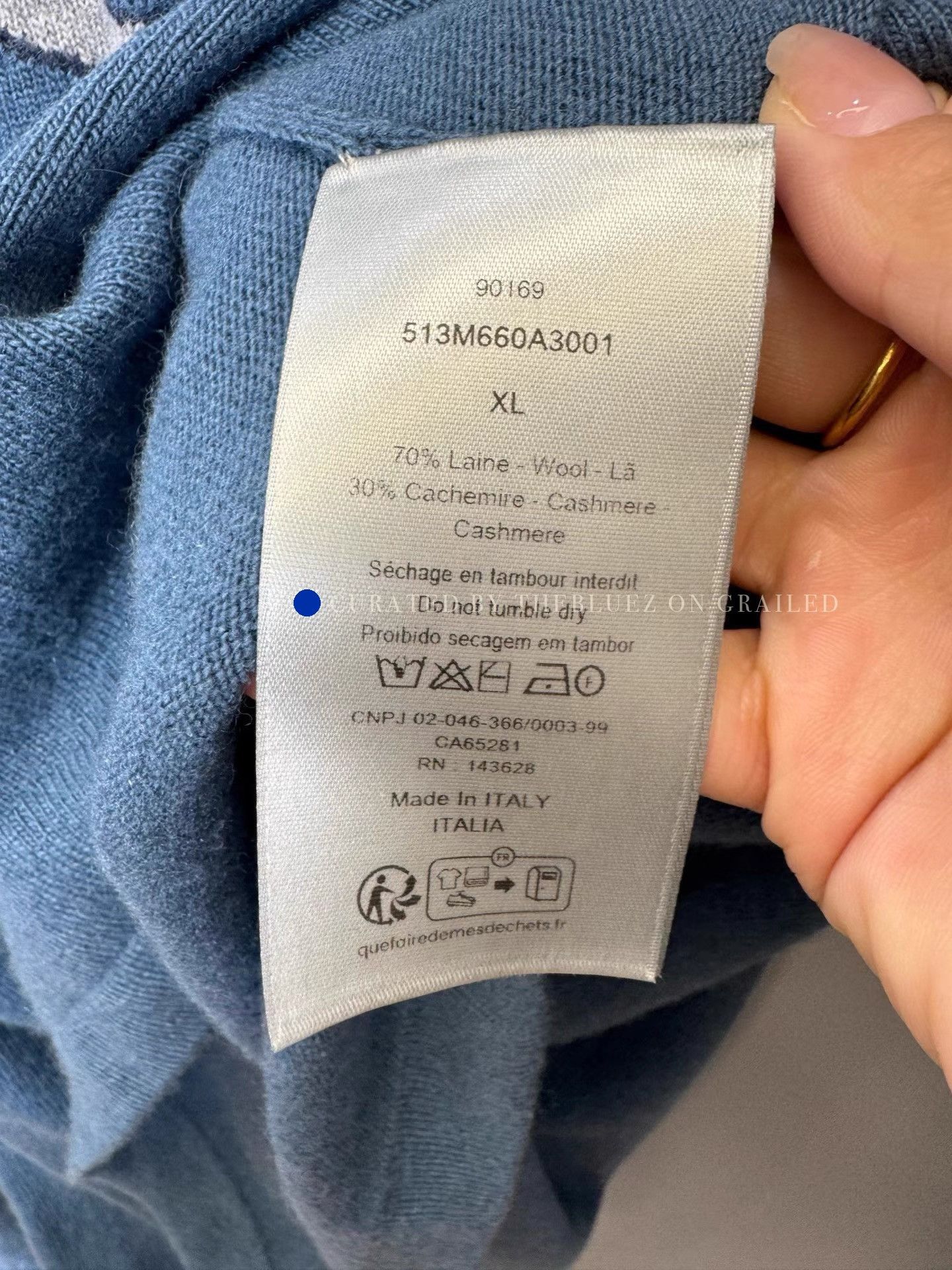 Dior Blue Wool & Cashmere Knit Sweater Size US XL / EU 56 / 4 - 4 Thumbnail