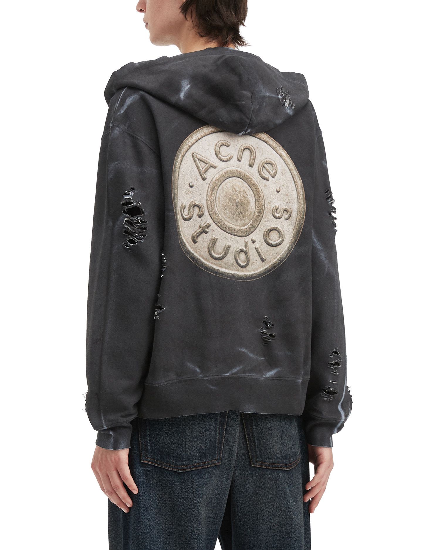 Acne Studios Acne Studios Round Label Printed Ripped Hoodie Size US XS / EU 42 / 0 - 4 Thumbnail