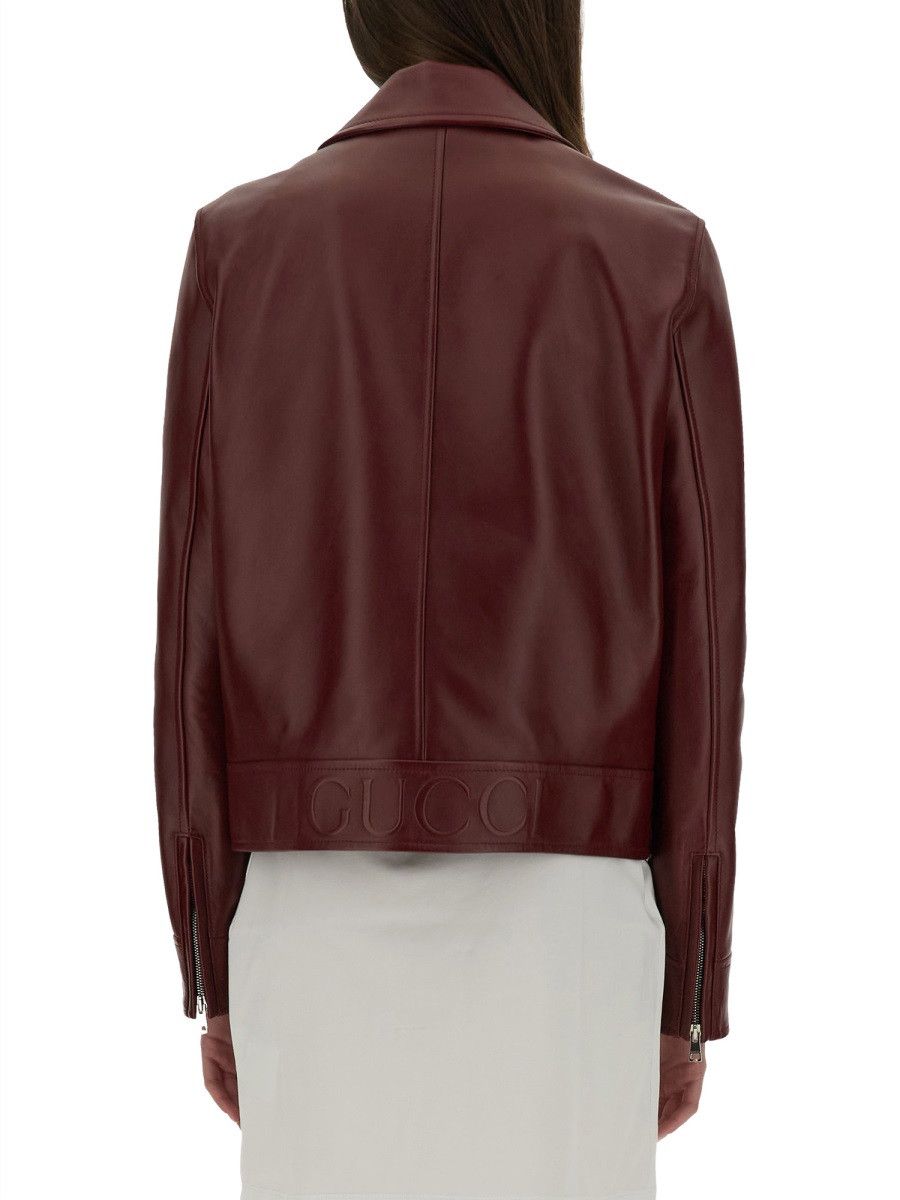 Gucci GUCCI LEATHER BIKER JACKET - BORDEAUX (IT 42) Size M / US 6-8 / IT 42-44 - 3 Thumbnail