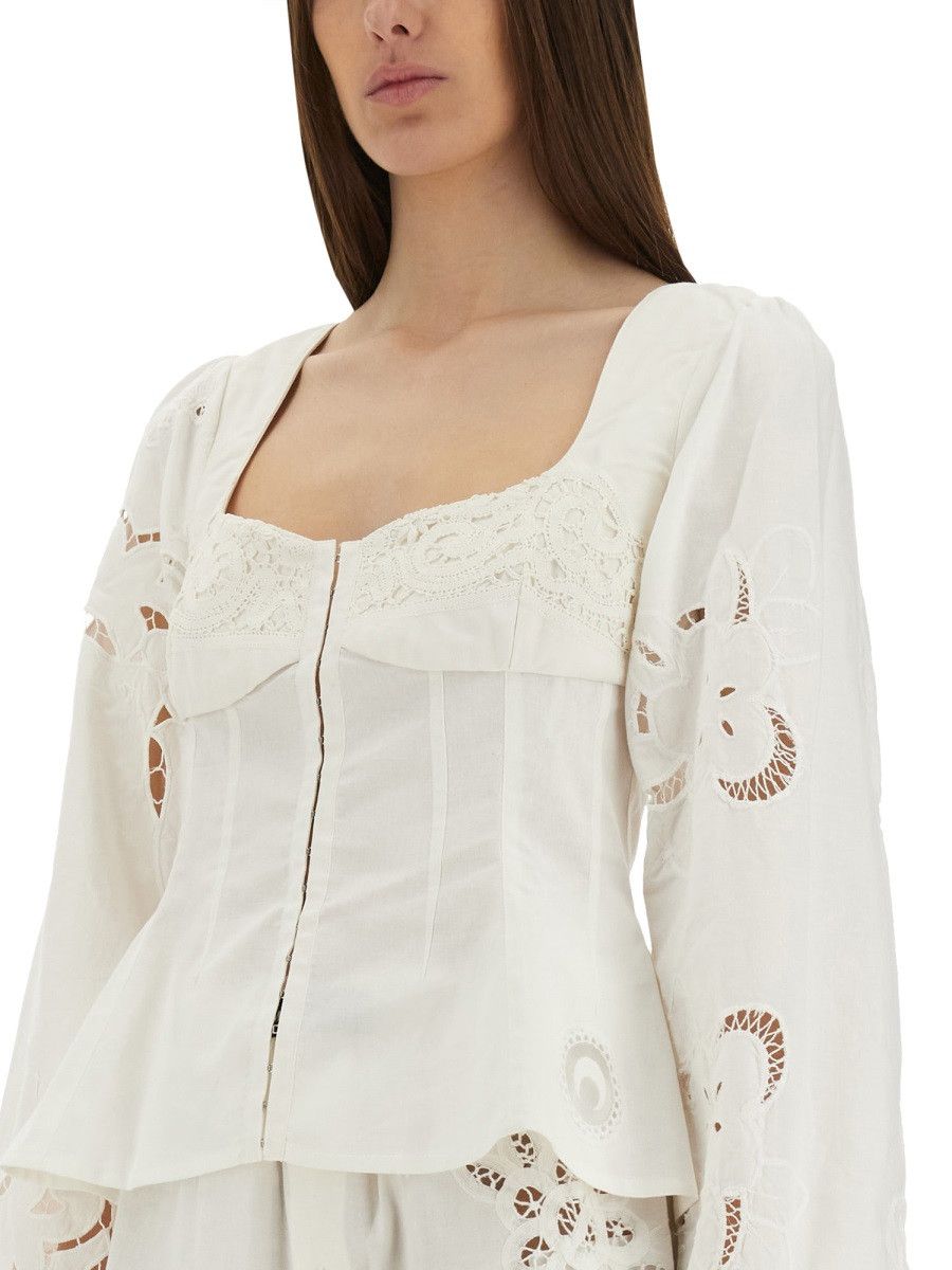 Marine Serre MARINE SERRE UPCYCLED LINEN TOP - WHITE (FR 38) Size S / US 4 / IT 40 - 4 Thumbnail
