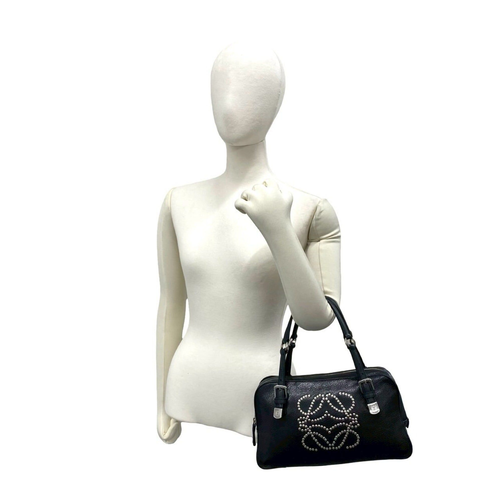Loewe LOEWE Anagram Studded Logo Leather Handbag Mini Tote Bag Boston Black 40190 Size ONE SIZE - 2 Thumbnail