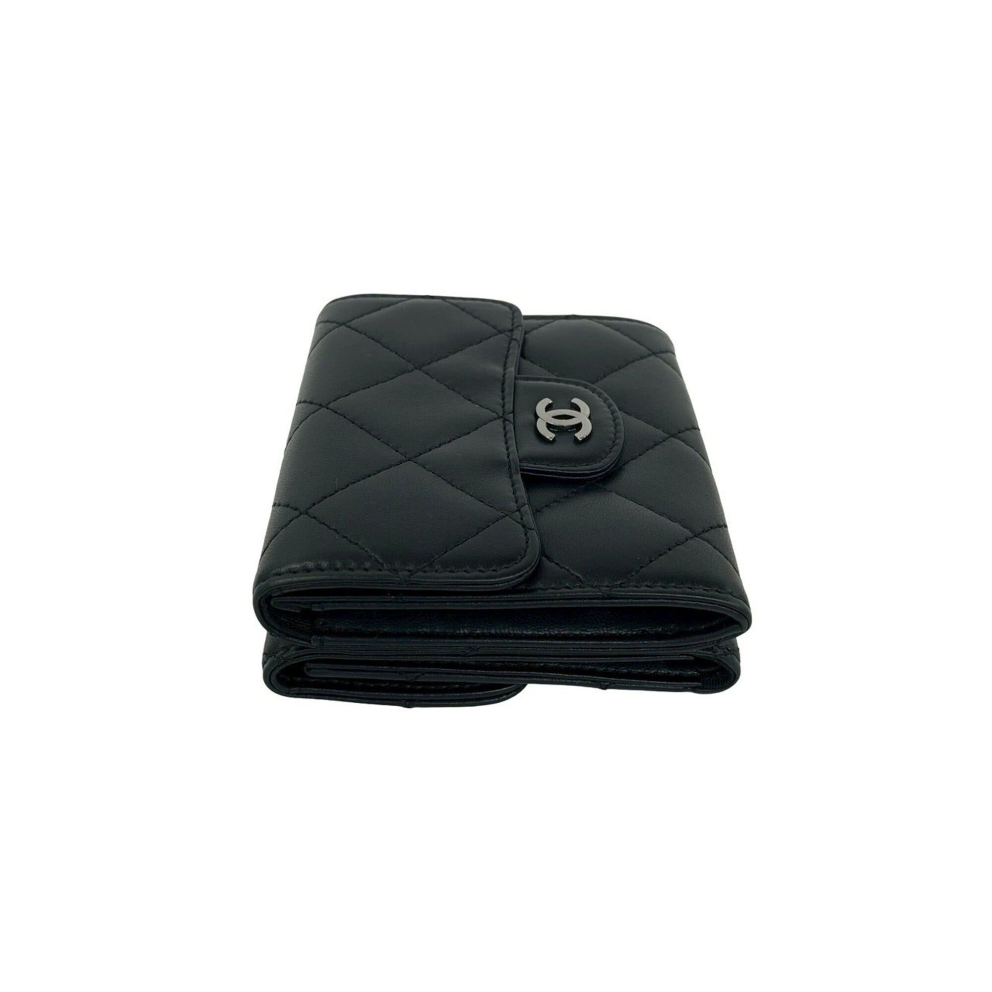 Chanel CHANEL Matelassé Coco Mark Lambskin Leather Tri-fold Wallet, Black, 28341 Size ONE SIZE - 4 Thumbnail