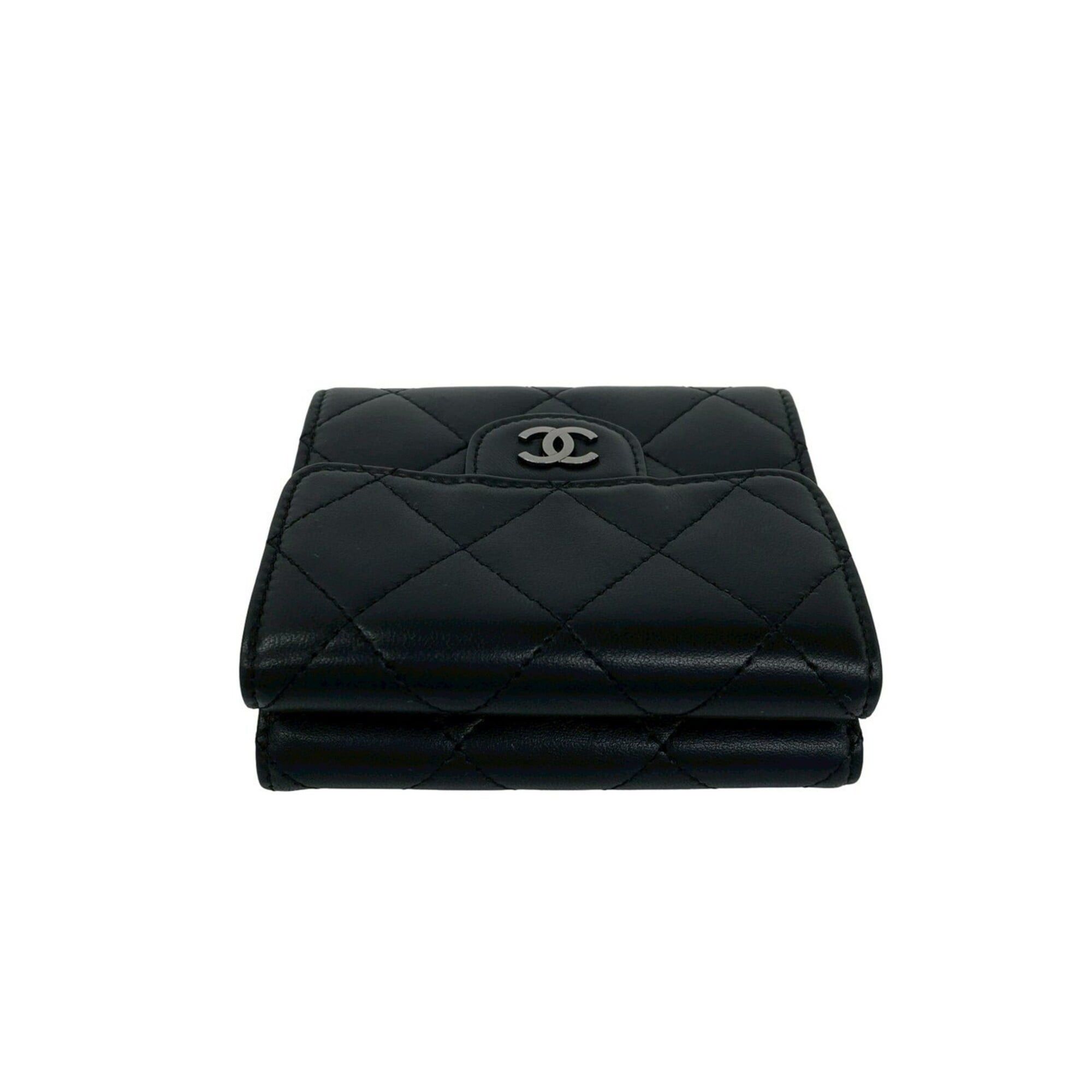 Chanel CHANEL Matelassé Coco Mark Lambskin Leather Tri-fold Wallet, Black, 28341 Size ONE SIZE - 3 Thumbnail