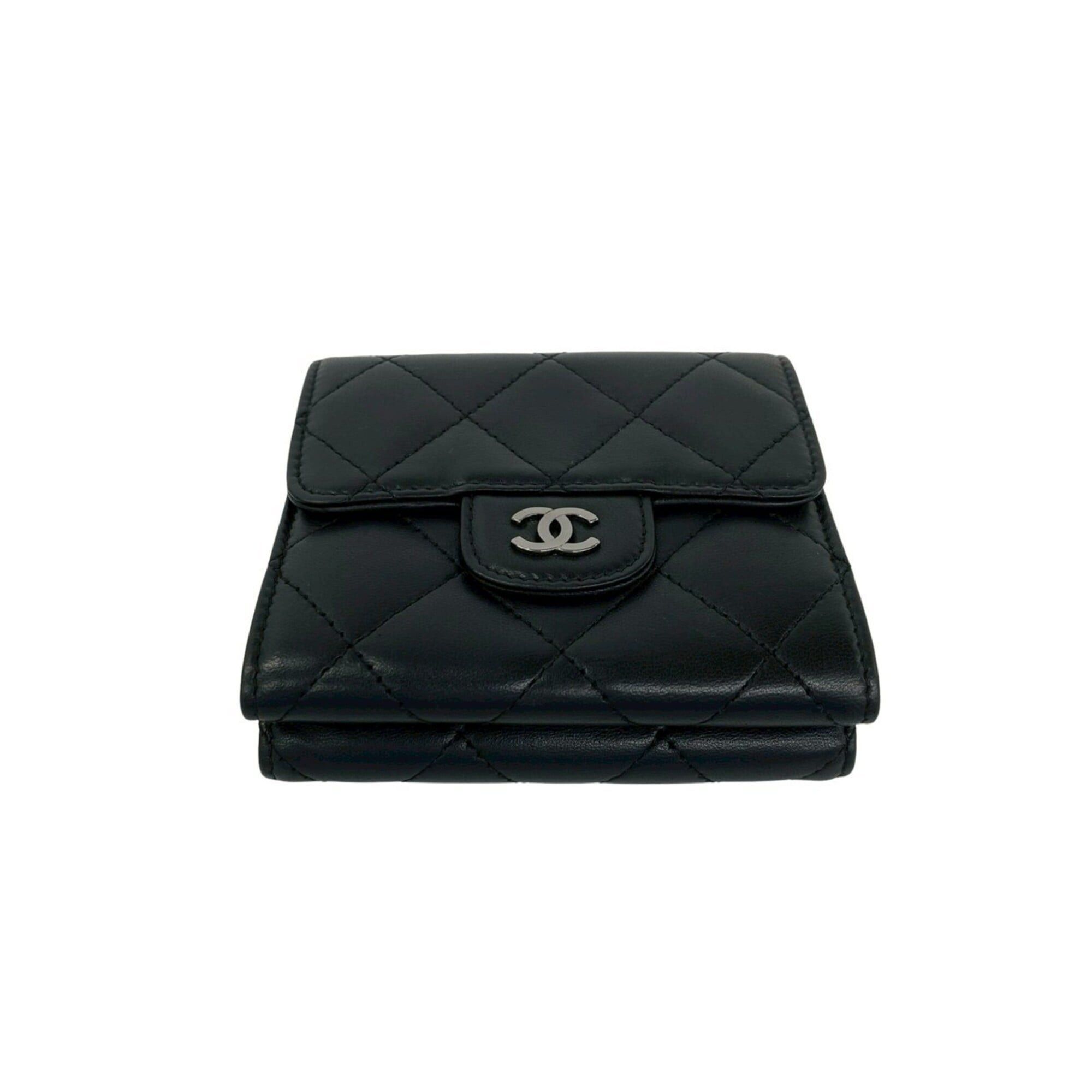 Chanel CHANEL Matelassé Coco Mark Lambskin Leather Tri-fold Wallet, Black, 28341 Size ONE SIZE - 6 Thumbnail